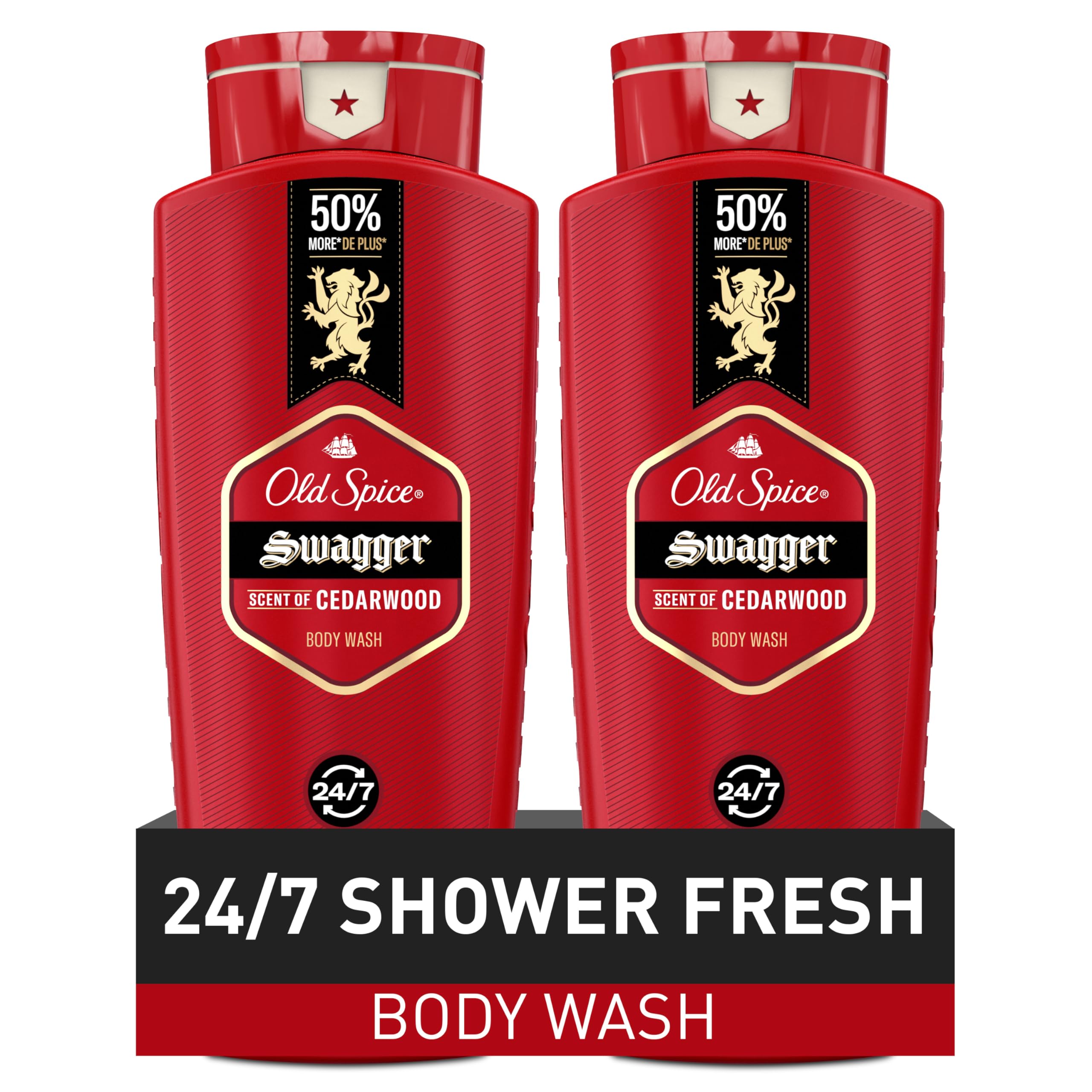 Old Spice Body Wash For Men, 24/7 Shower Fresh With Lasting Scent, Red Collection, Swagger With Cedarwood Scent, 24 Fl Oz (Pack