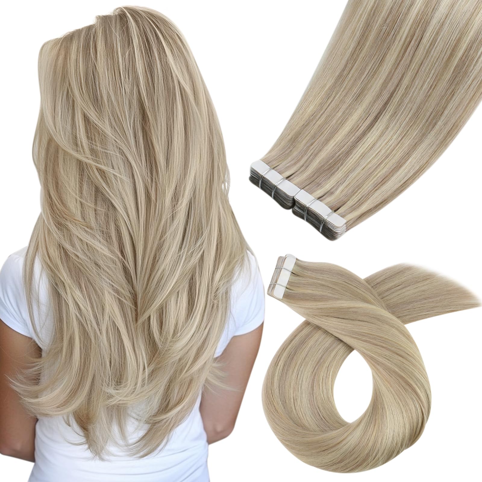 Moresoo Tape In Hair Extensions Human Hair Blonde Tape In Extensions For Women 40 Pieces Hair Extensions Real Human Hair Tape In