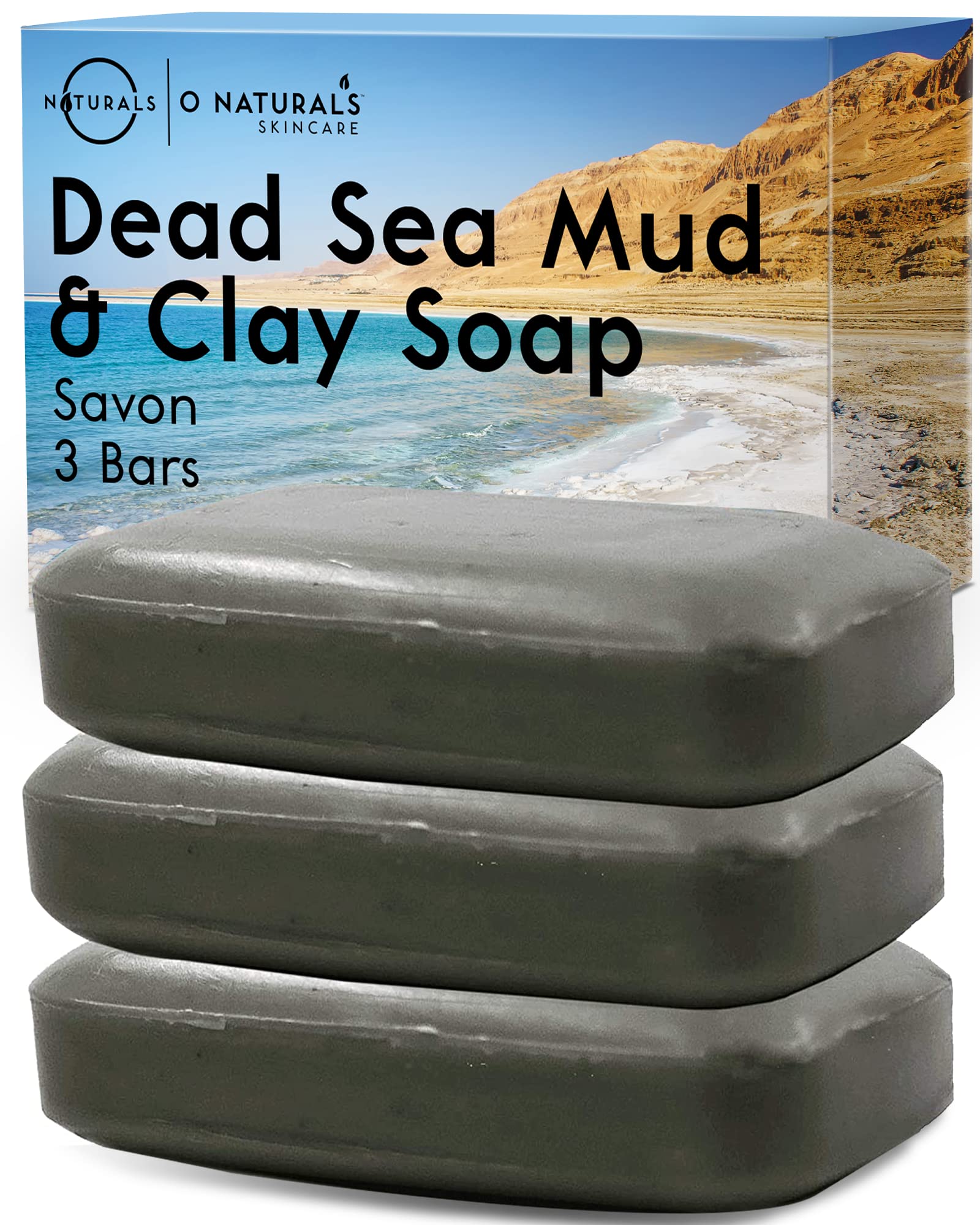 O Naturals 3PCS Dead Sea Salt Mud & Clay Natural Bar Soap - Helps Acne Prone Skin - Scalp Exfoliator - Organic & Vegan Dead Sea