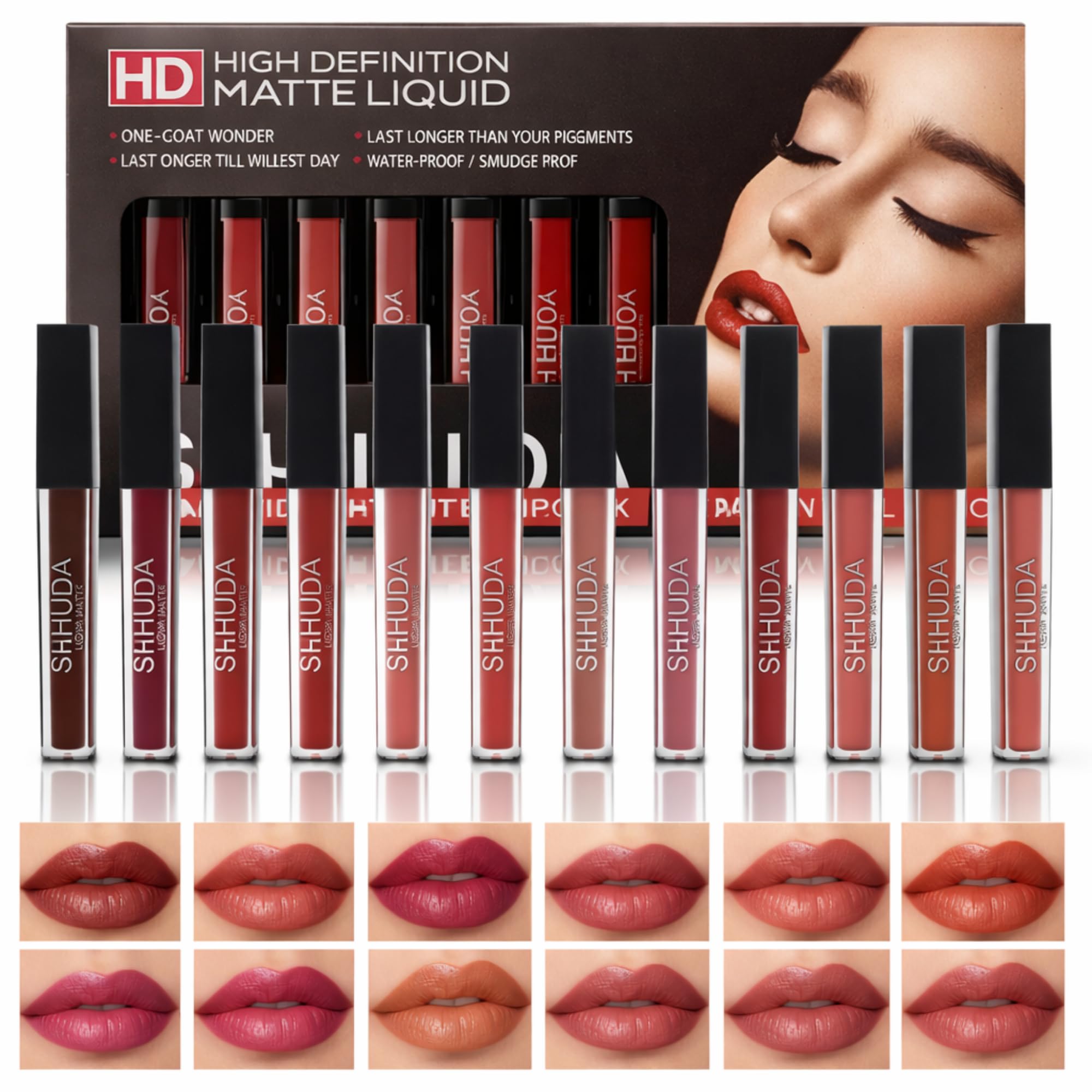 Sh.Huda Liquid Lipstick Set, 12 Pcs, Vibrant Colors