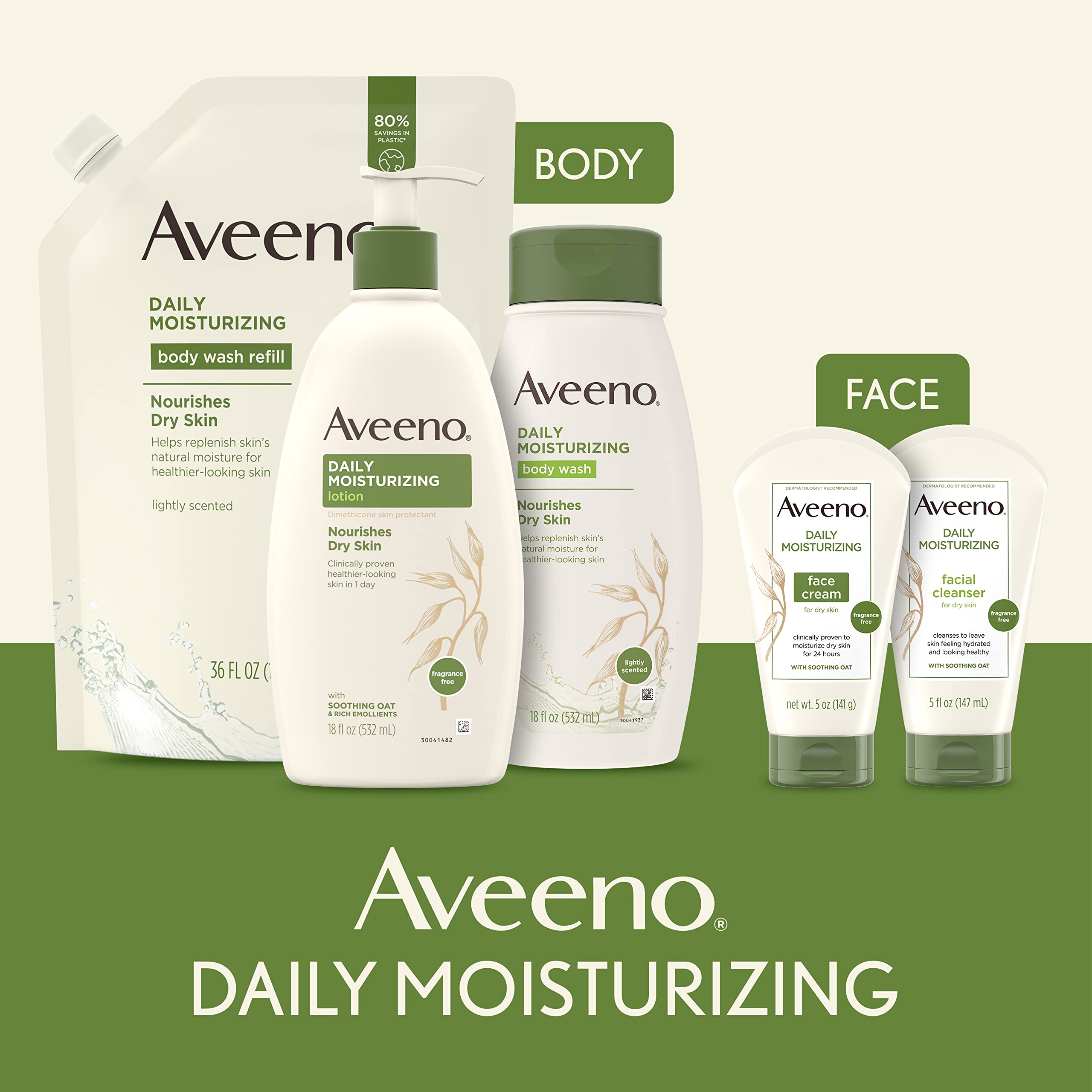 Aveeno Daily Moisturizing Body Lotion With Soothing Oat And Rich Emollients To Nourish Dry Skin, Fragrance-Free, 12 Fl Oz (Pack