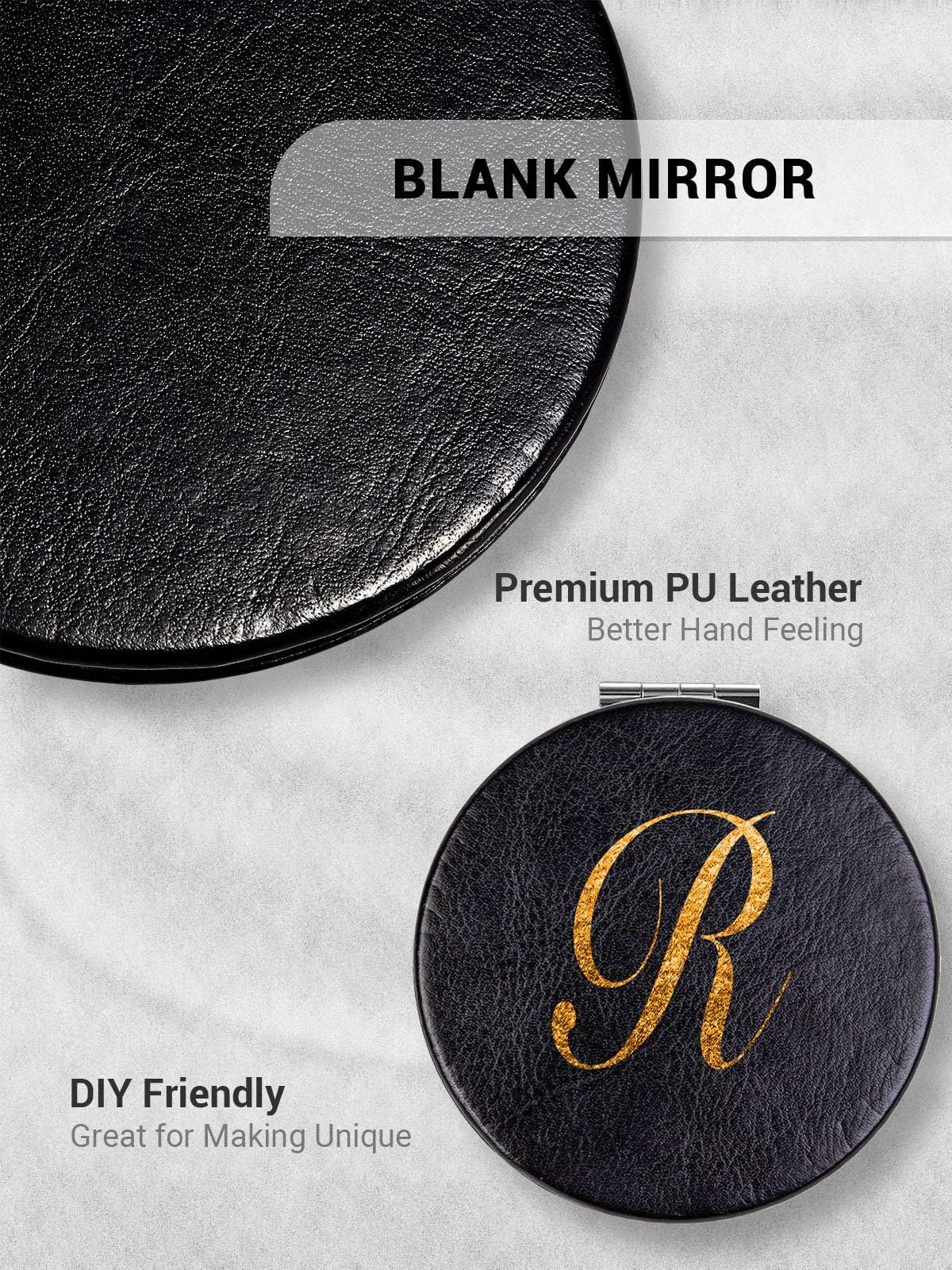 Getinbulk Compact Mirror,Double-Sided Makeup Small Mirror For Purse With 1X/3X Magnification Pu Leather (Black, 2.8'')