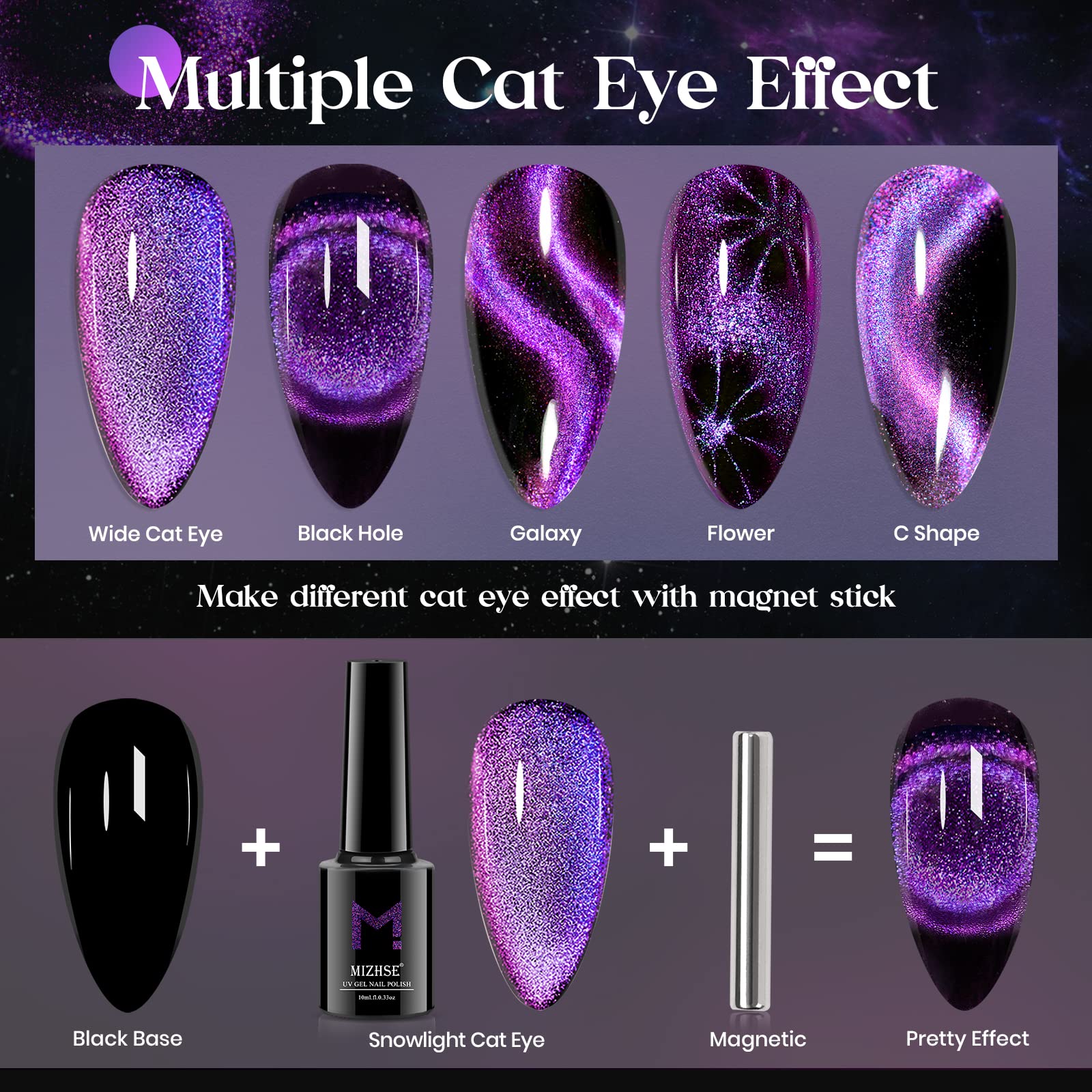Mizhse 9D Cat Eye Gel Nail Polish 10Ml, Fall Holographic Galaxy Cateye Magnetic Nail Polish Gel, Halloween Magic Chameleon Manic