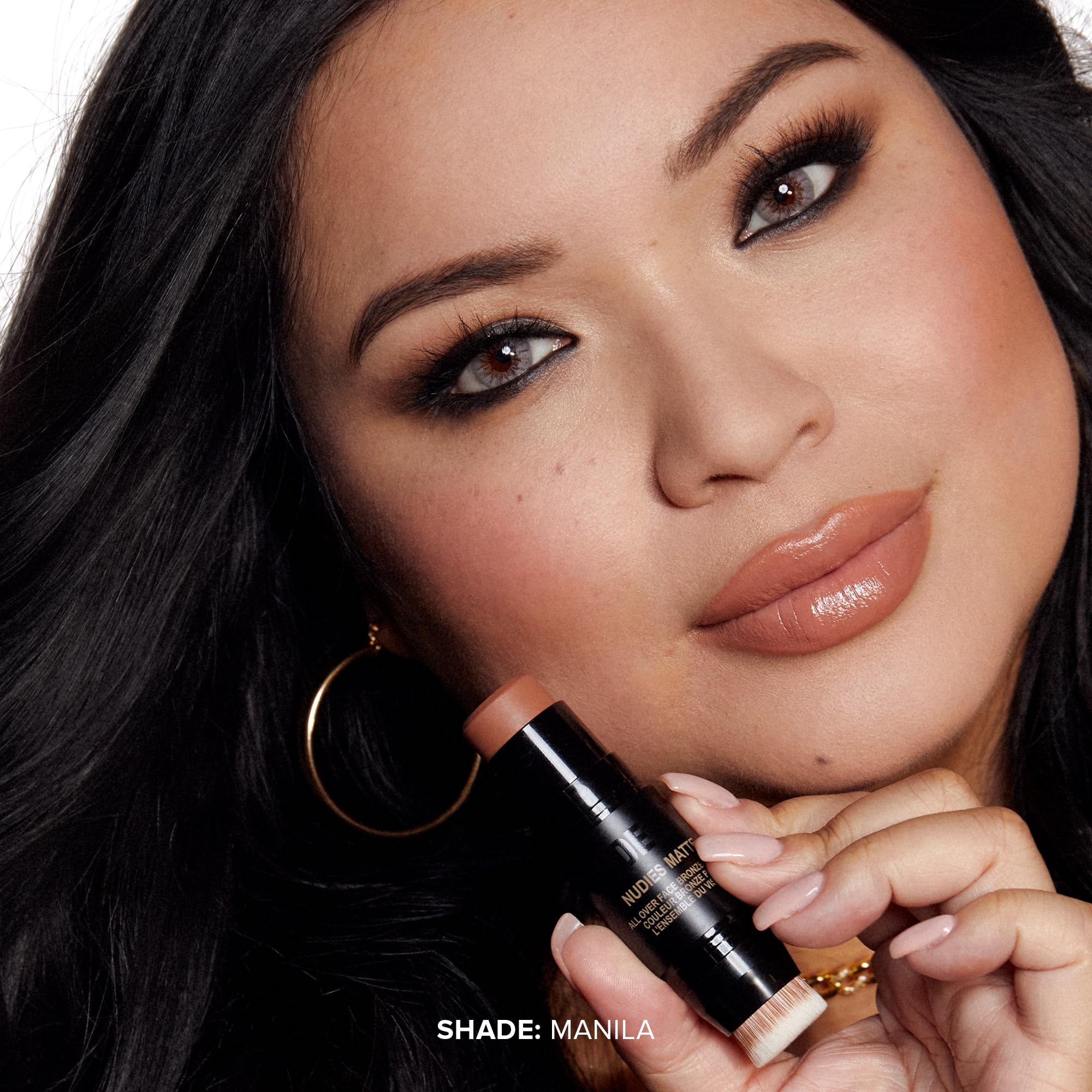 Nudestix Nudies Matte Cream Bronzer 3-In-1 All Over Face Colour For Face, Eyes, And Lips W/Blending Brush (Manilla)