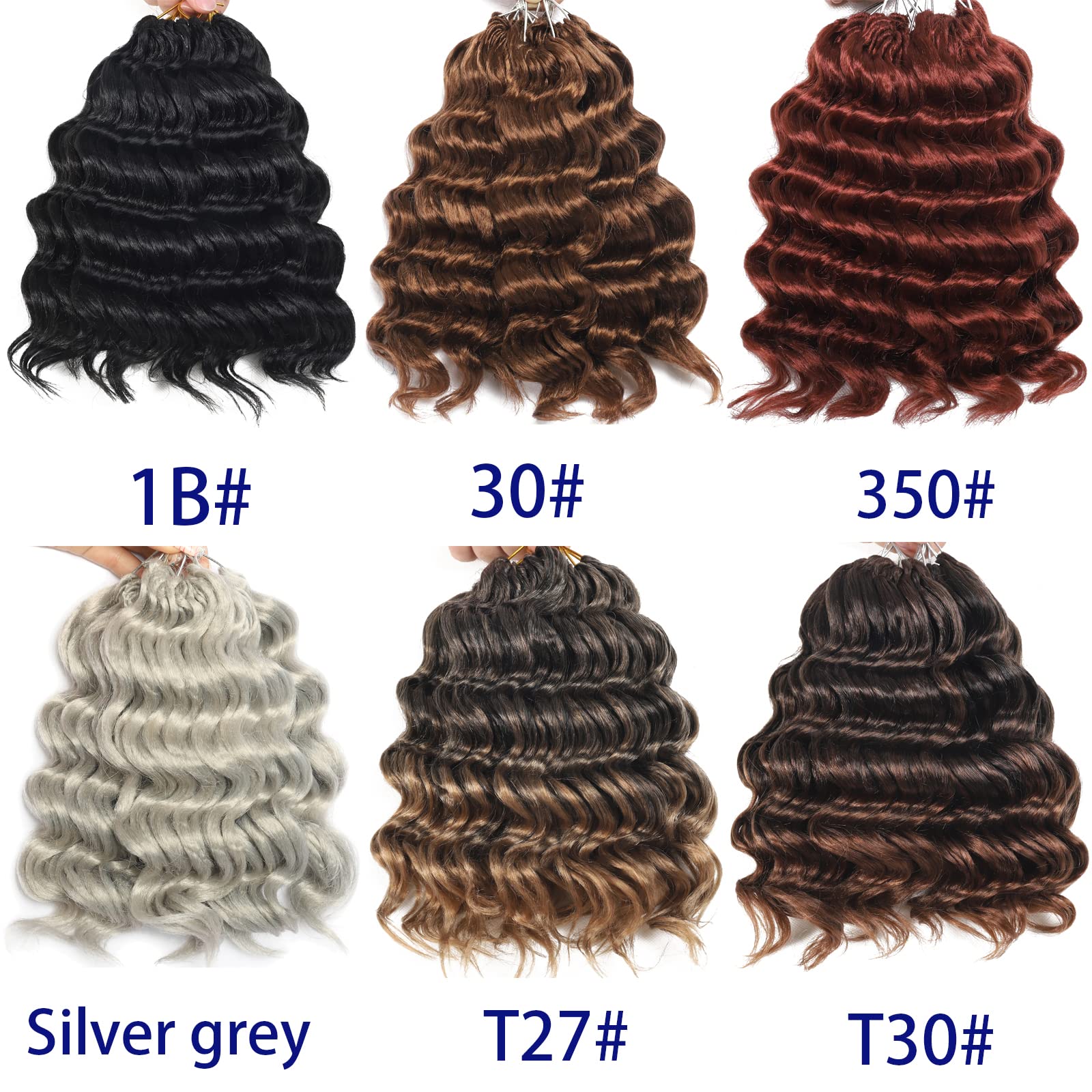 Ocean Wave Crochet Hair Pre Looped 9 Inch Grey Ombre Curly Braiding Ocean Wave Hair 7 Packs Deep Wave Short Wavy Ocean Wave Croc