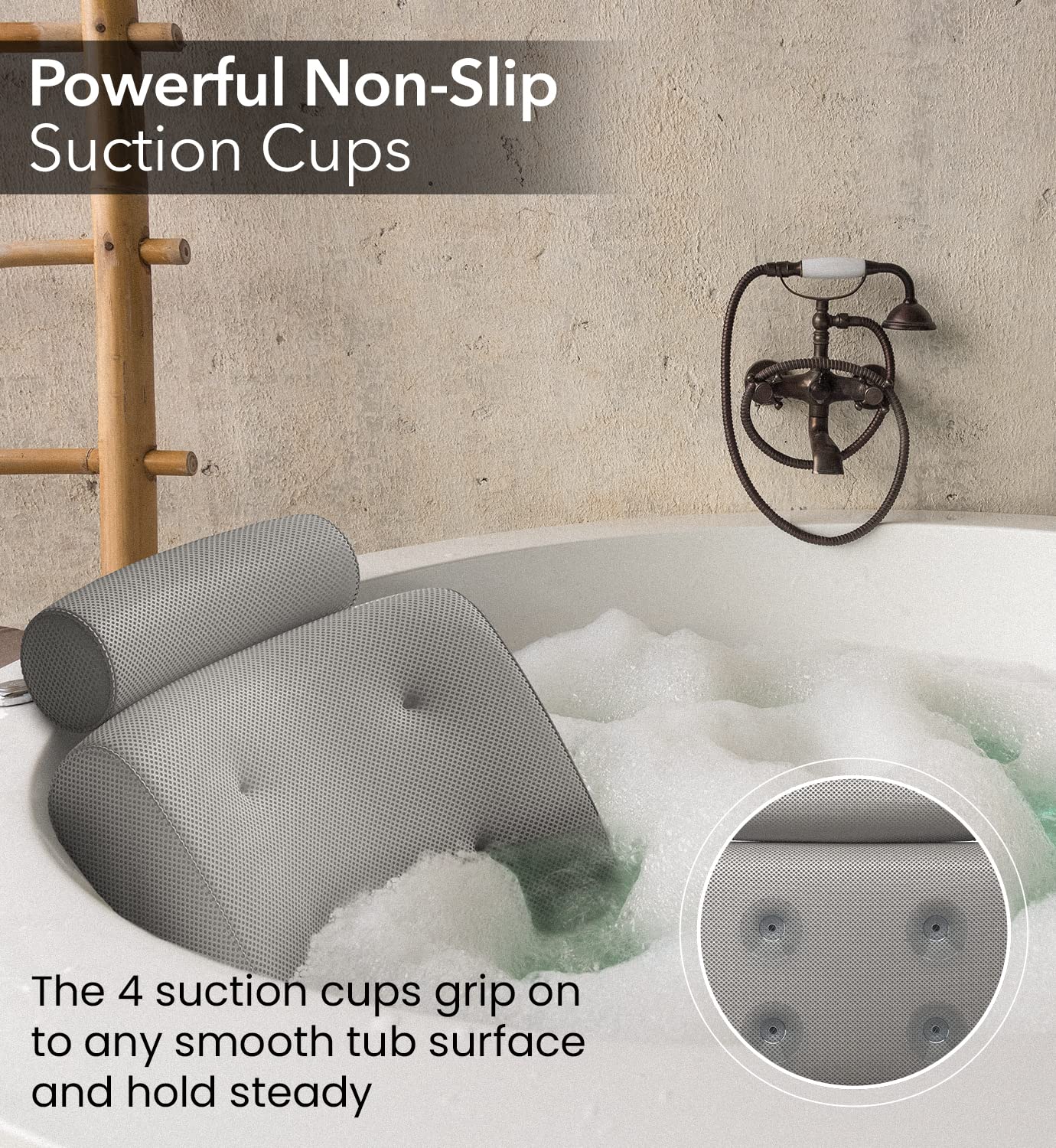 Everlasting Comfort Luxury Bath Pillow - Head, Neck, Back Support Cushion For Bathtub, Spa, Soaking