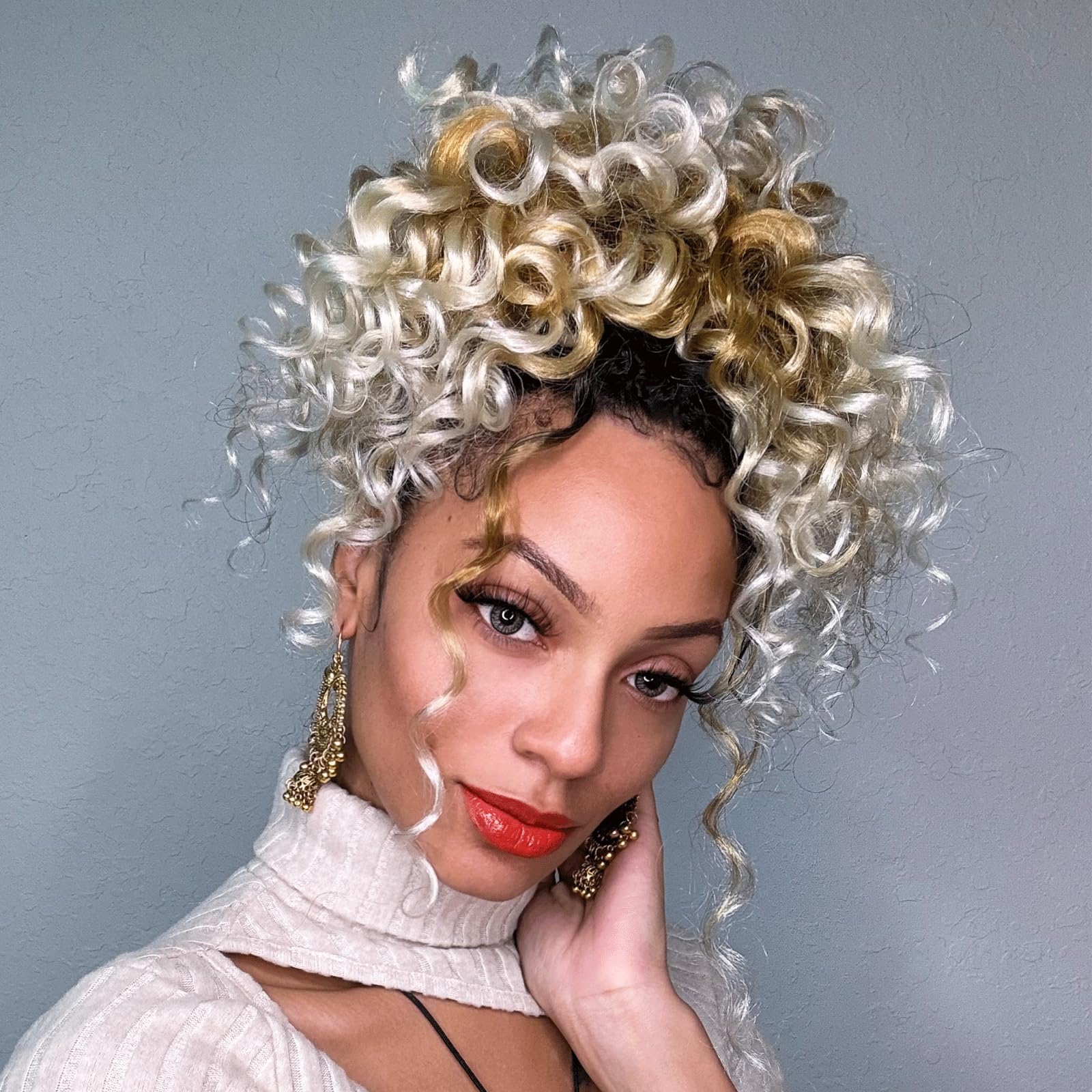Toyotress Beach Curl Crochet Hair - 12 Inch 8 Packs Ombre Blonde 3 Tone Ocean Wave Crochet Hair, Short Curly Water Wave Syntheti