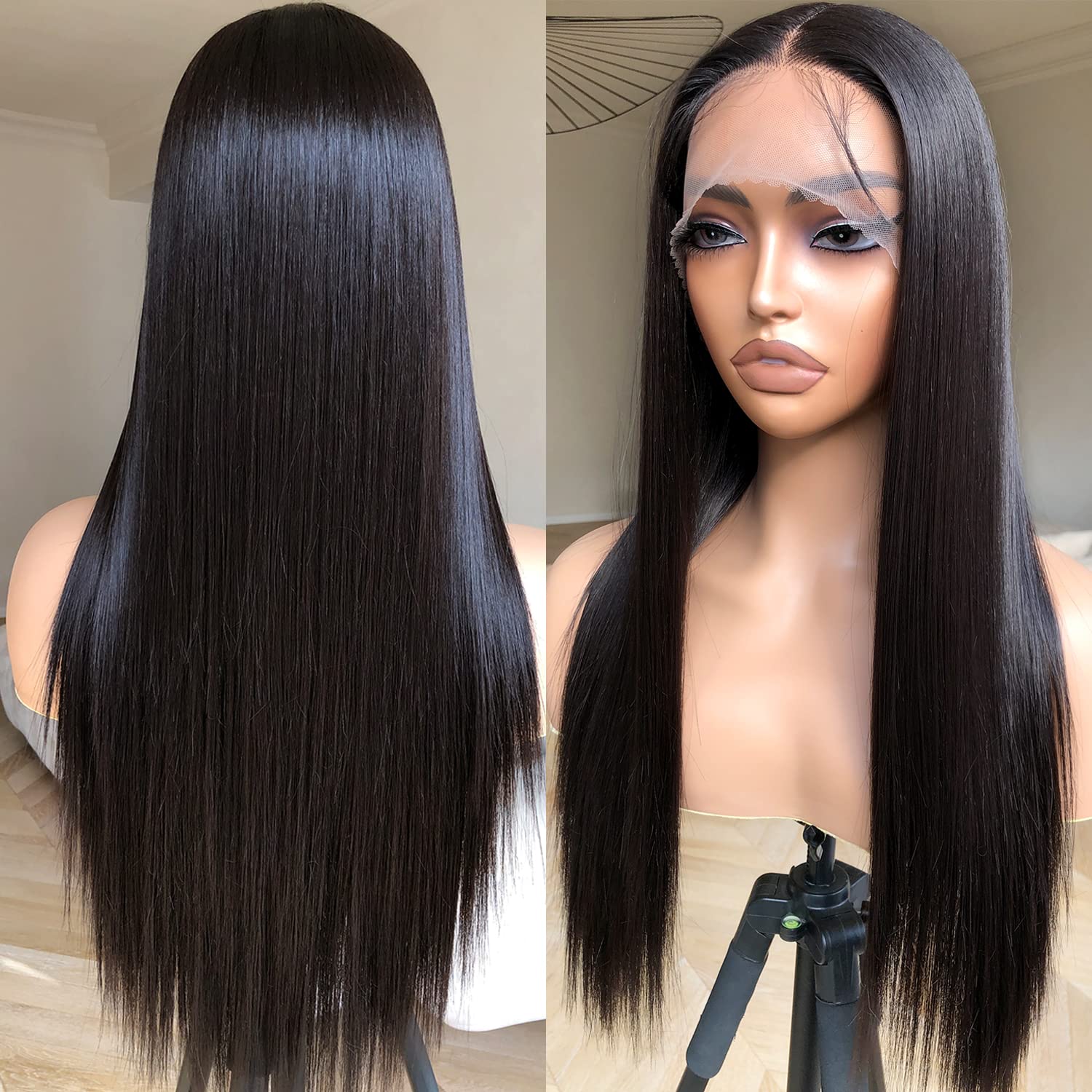 BrownBomb Straight Lace Front Wig Pre Plucked, Synthetic Lace Front Wig Pre Plucked Ready to Wear Glueless Wigs 13X5X1 HD Lace F