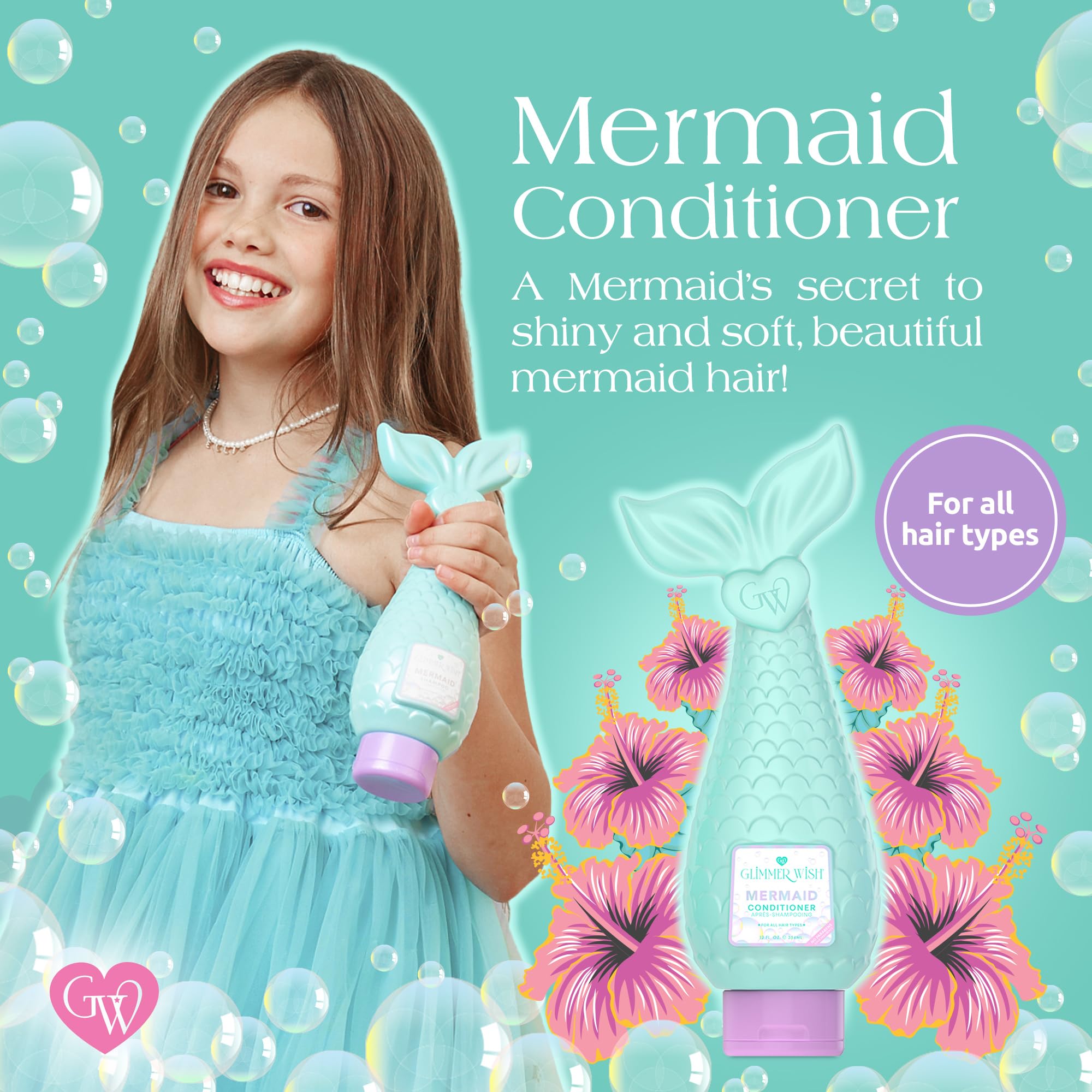 Glimmer Wish Mermaid Kids Conditioner, Paraben and Sulfate Free Conditioner for Strong and Smooth Hair, Kids Hair Care, Tropical