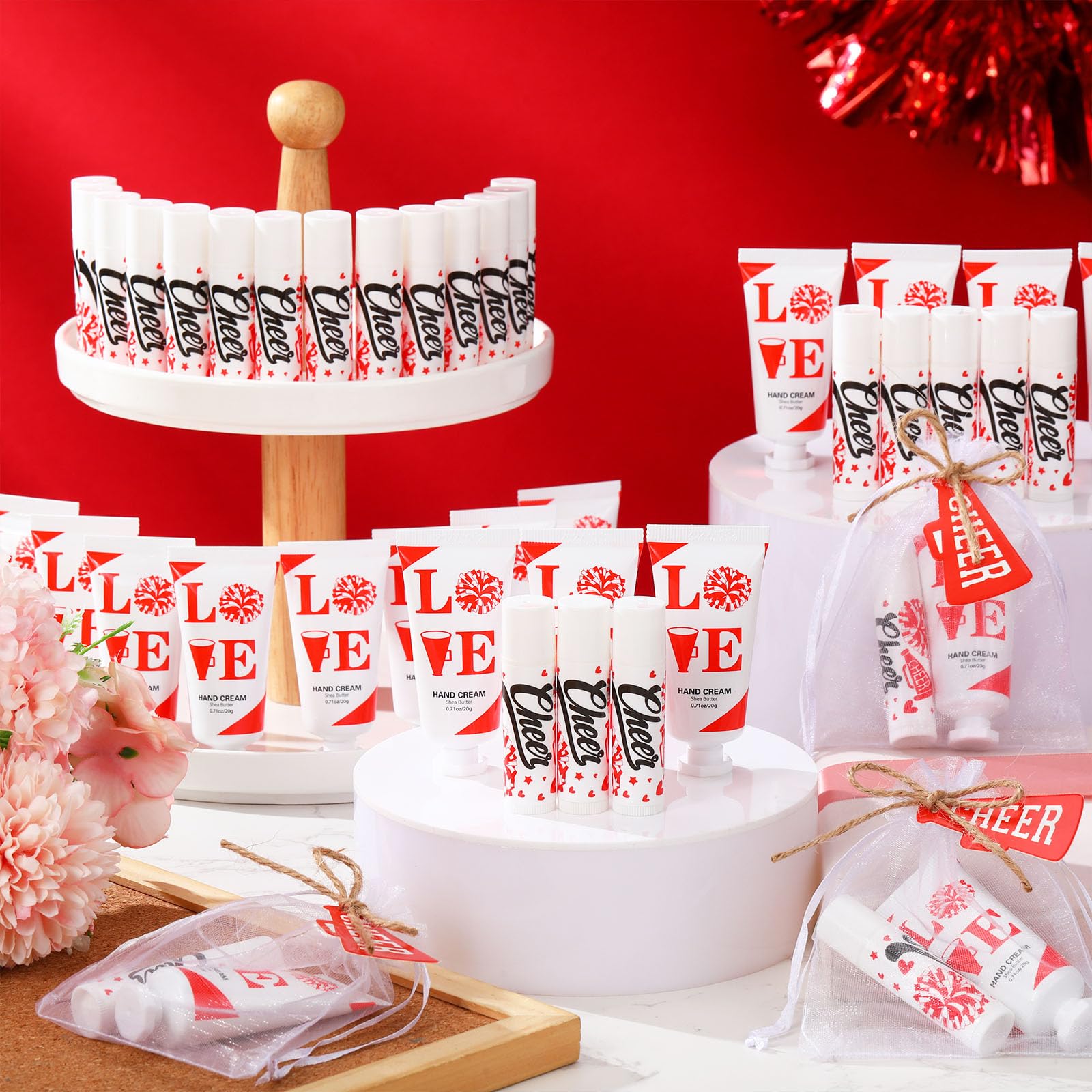 Heigble 144 Pcs Red Cheer Lip Balm Hand Cream Set Party Favors Cheer Teams Camp Gifts Include 36 Lip Balm 36 Moisturizing Hand C