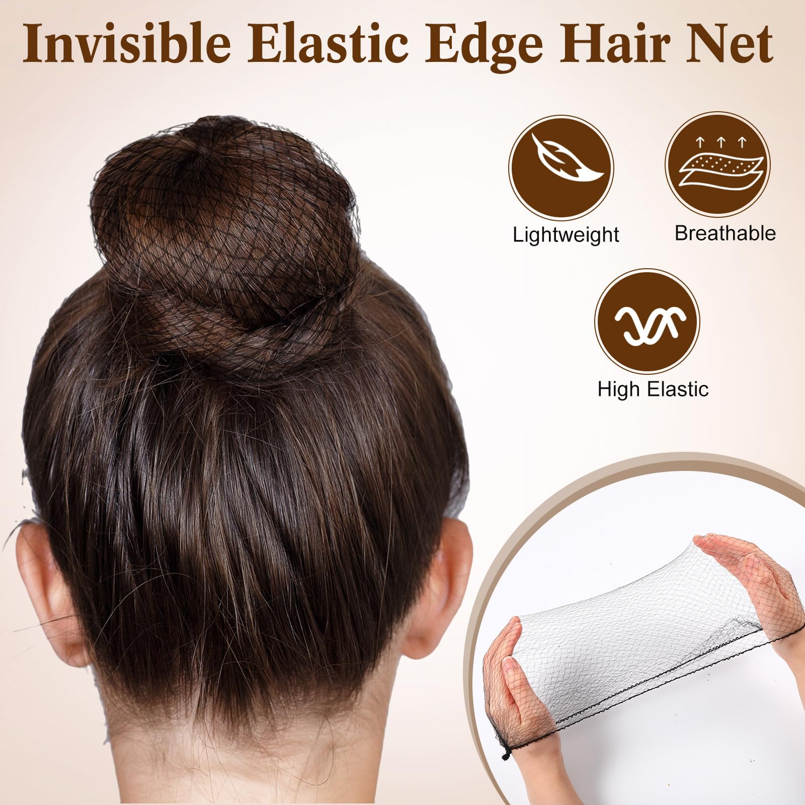 Yuxung 720 Pcs Mesh Hair Nets Bulk 24 Inches Black Elasticity Invisible Elastic Wig Nets Mesh Hairnets Hair Accessories for Wome