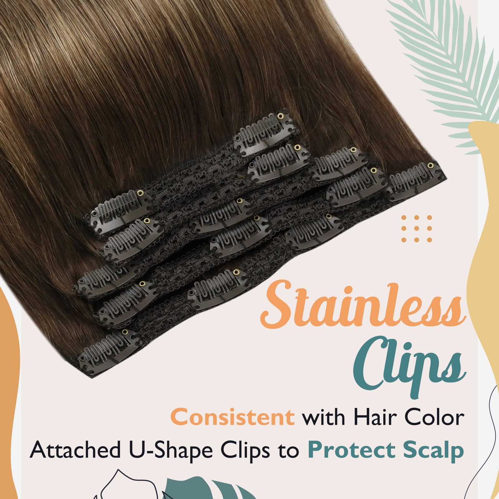 Ve Sunny Balayage Clip In Hair Extensions 22Inch Human Hair Extensions Clip Ins Brown Balayage Clip In Extensions Real Human Hai