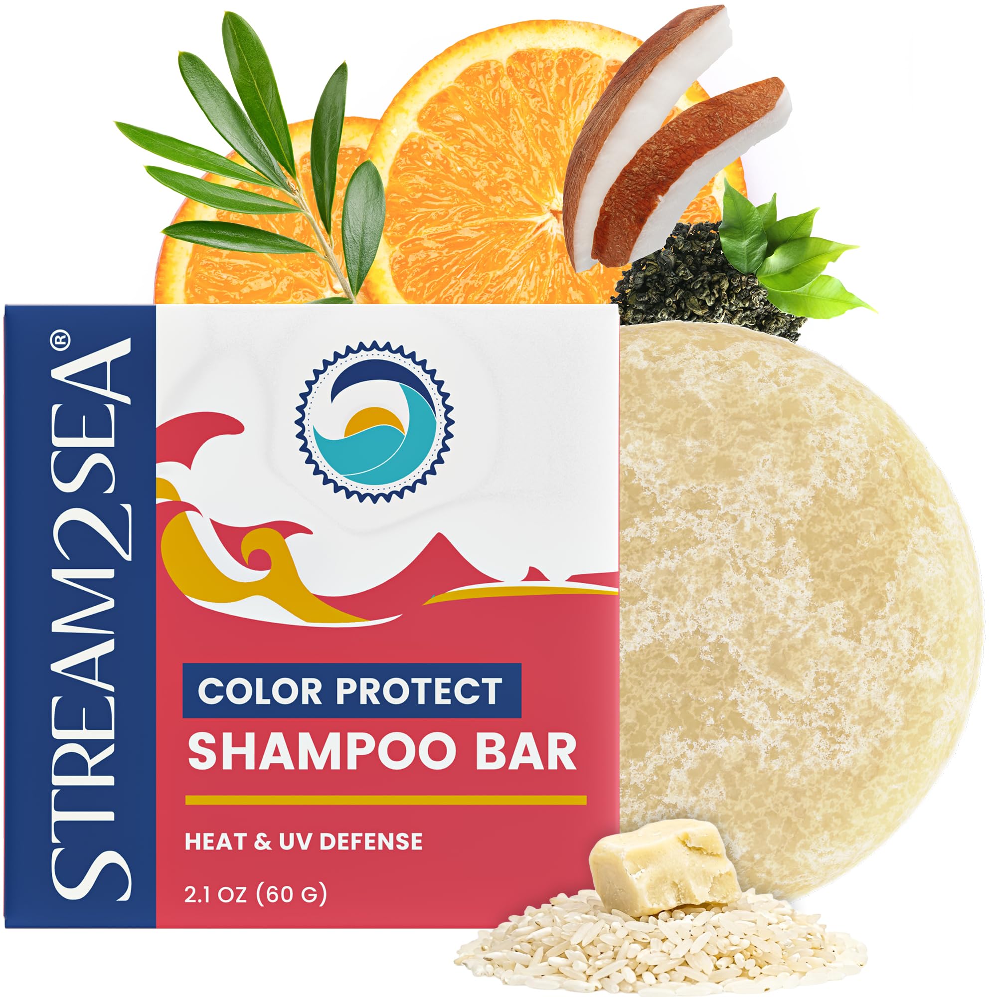 STREAM 2 SEA Color Protect Shampoo Bar - Color Safe Shampoo Bar for Color Treated Hair - Heat & UV Defense with Spirulina & Squa