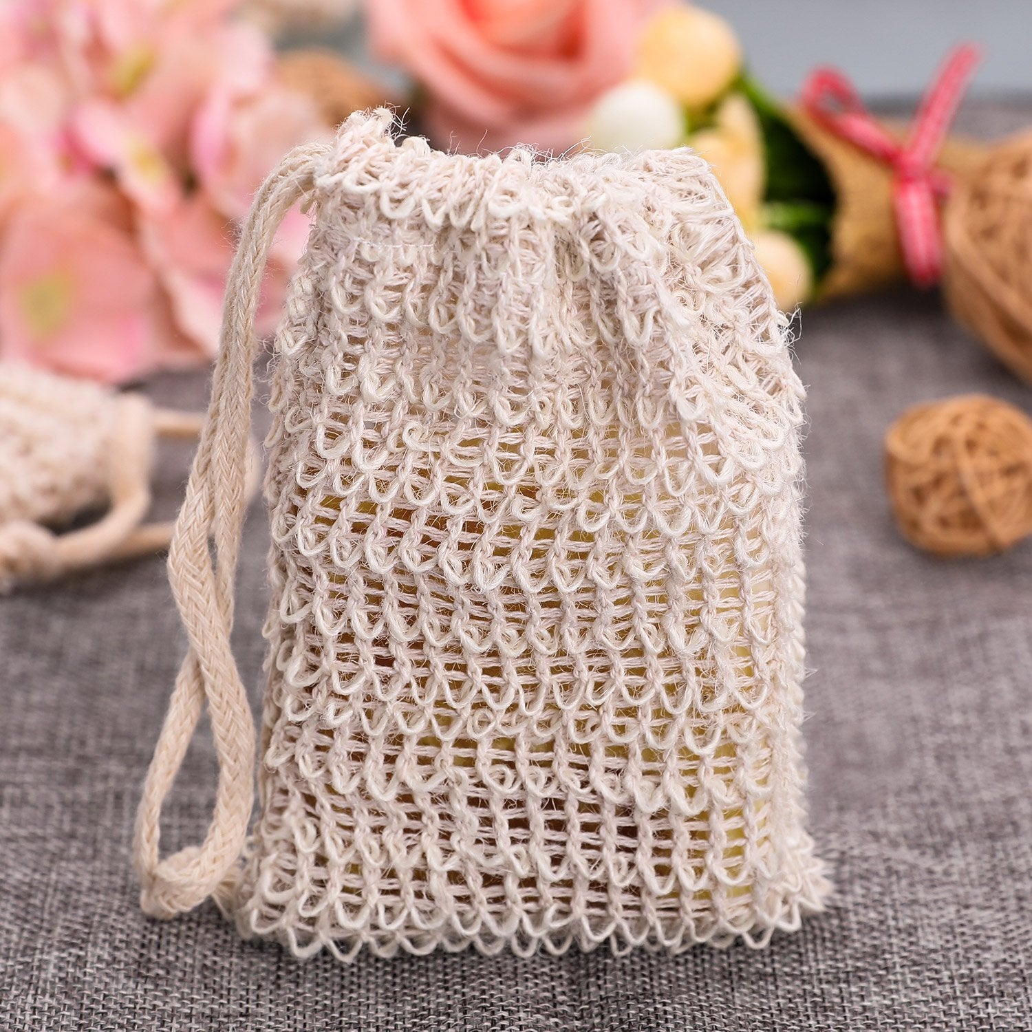 Bbto 5 Pieces Soap Saver Bag Natural Sisal Exfoliating Soap Pouch For Foaming And Drying The Soap Bars Shower Soap Bag (Beige, 9
