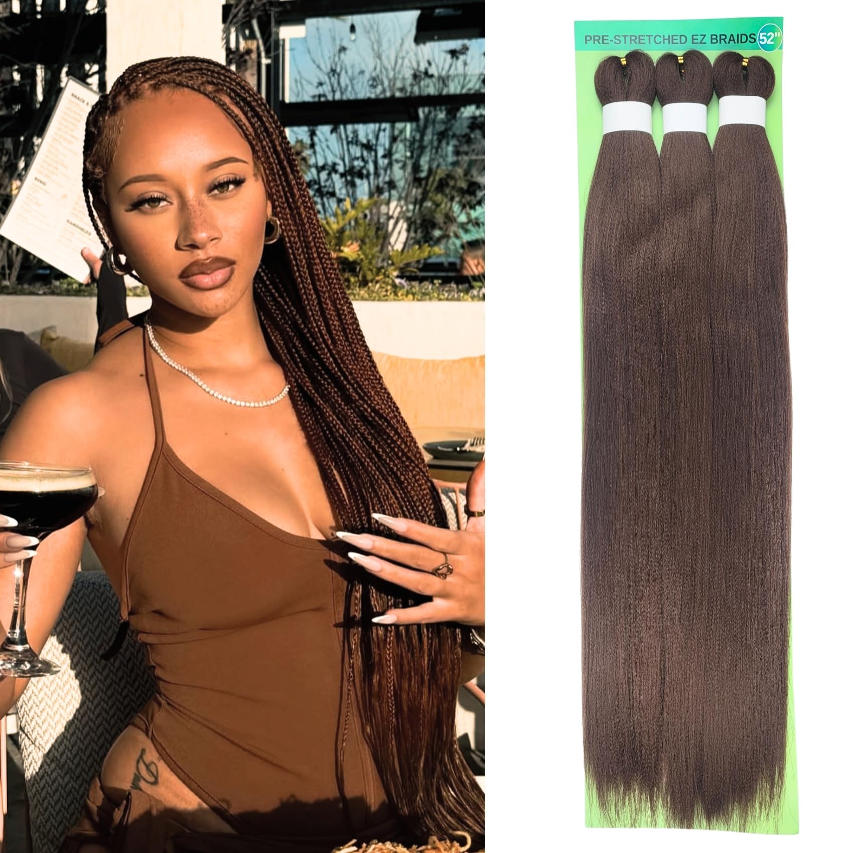 Flax Brown Braiding Hair Pre Stretched 8# Knotless Braids Hair Extension for Braiding
