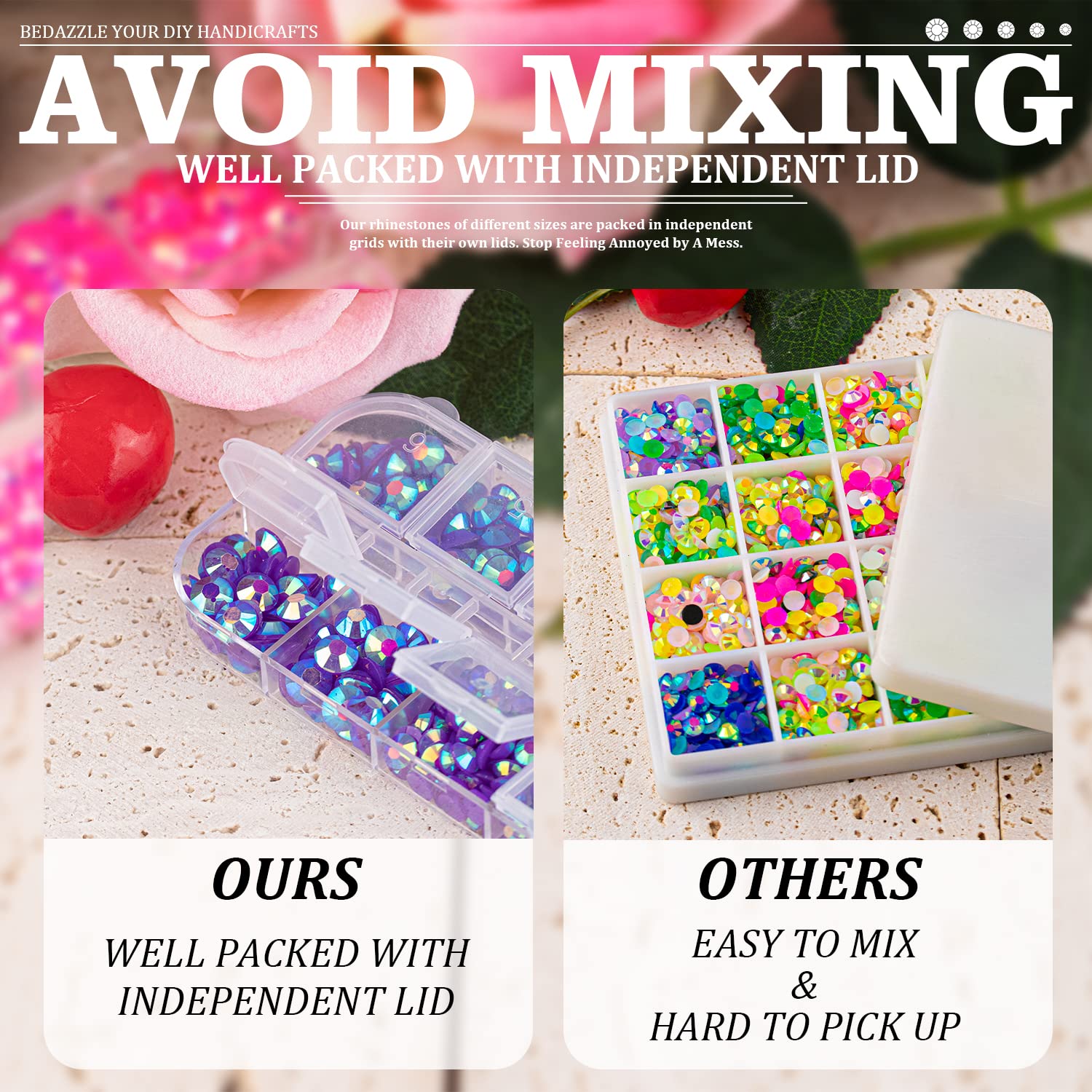 Belleboost Resin Rhinestones Kits, 2/3/4/5/6Mm Flatback Jelly Rhinestones, 1 Box Dark Purple Ab Non Hotfix Crystal Gems For Diy