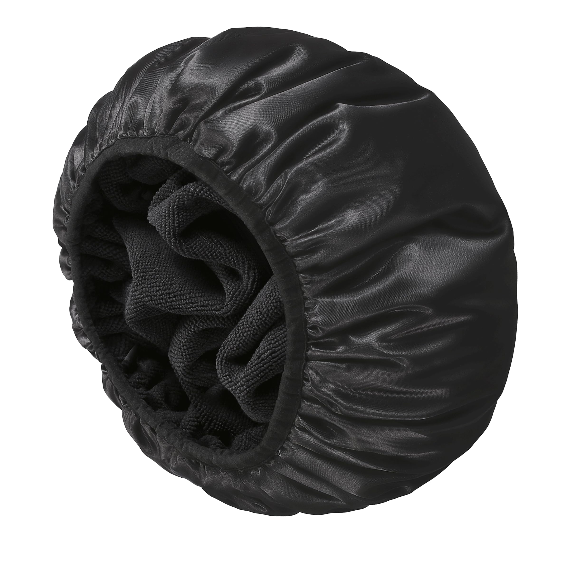 Yizijizi Terry Lined Shower Cap,Triple Layer Large Cap For Women,Shower Cap Reusable Waterproof,Long Thick Hair(Black)