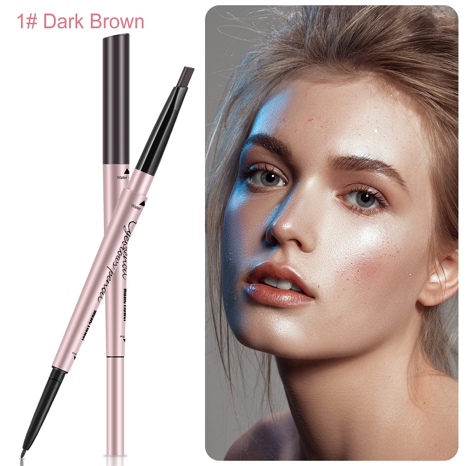 Turritopsisd 1-Pack Eyebrow Pencil, Brow Pen Dual-Ends Thick & Fine Tip Retractable Waterproof Long-Lasting Natural Eye Brows Ma