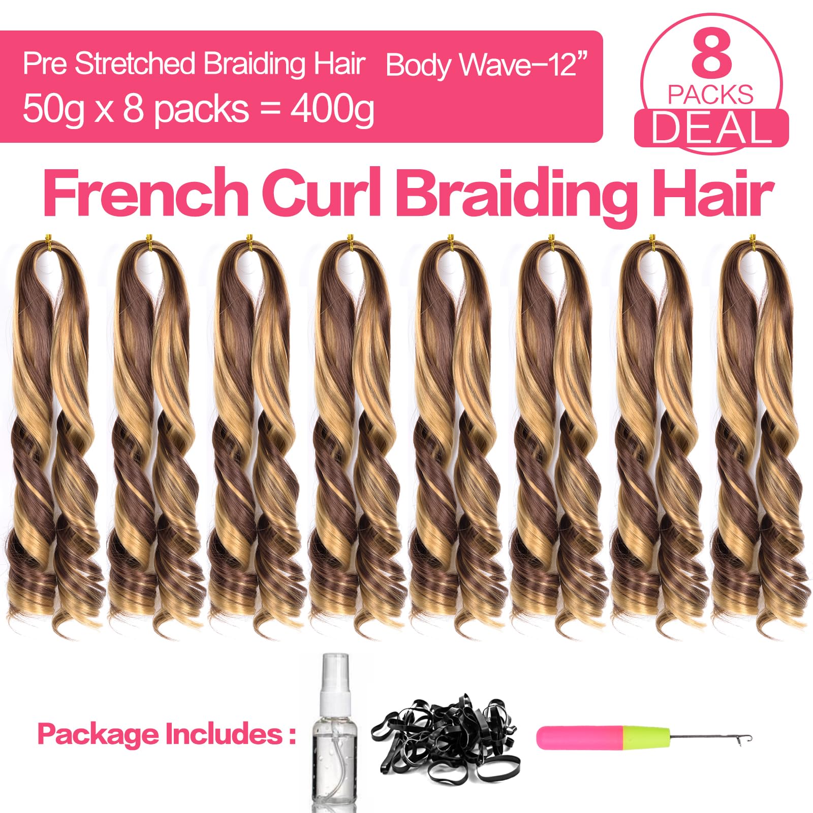 12 Inch French Curly Braiding Hair 27/33 Short French Curl Braiding Hair With Curly Ends Hair Extensions Braids Crochet Hair For