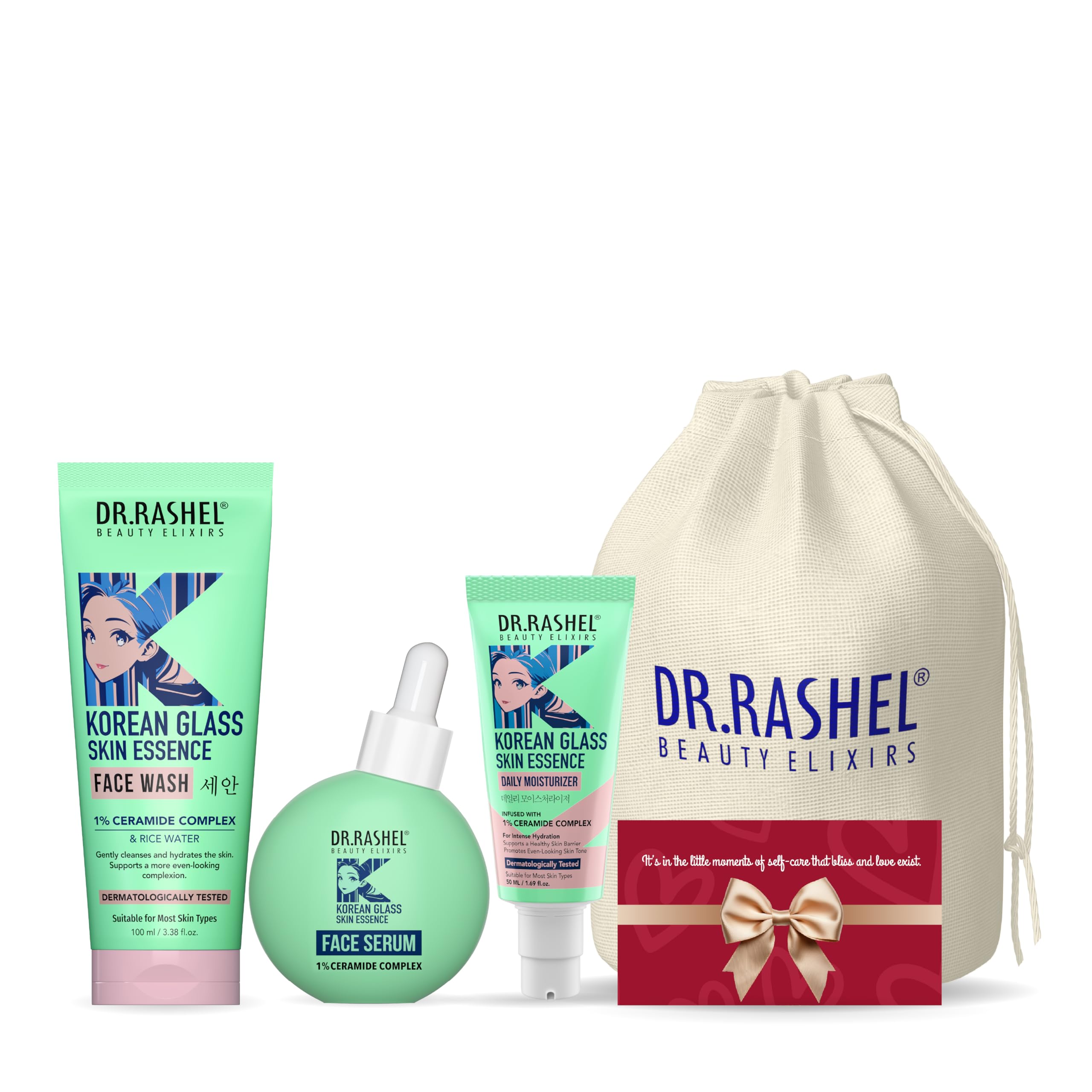Dr.Rashel Korean Glass Skin Complete Skincare Kit| Face Wash, Serum & Moisturiser | Glow Brightening Day And Night Cream | Hydra