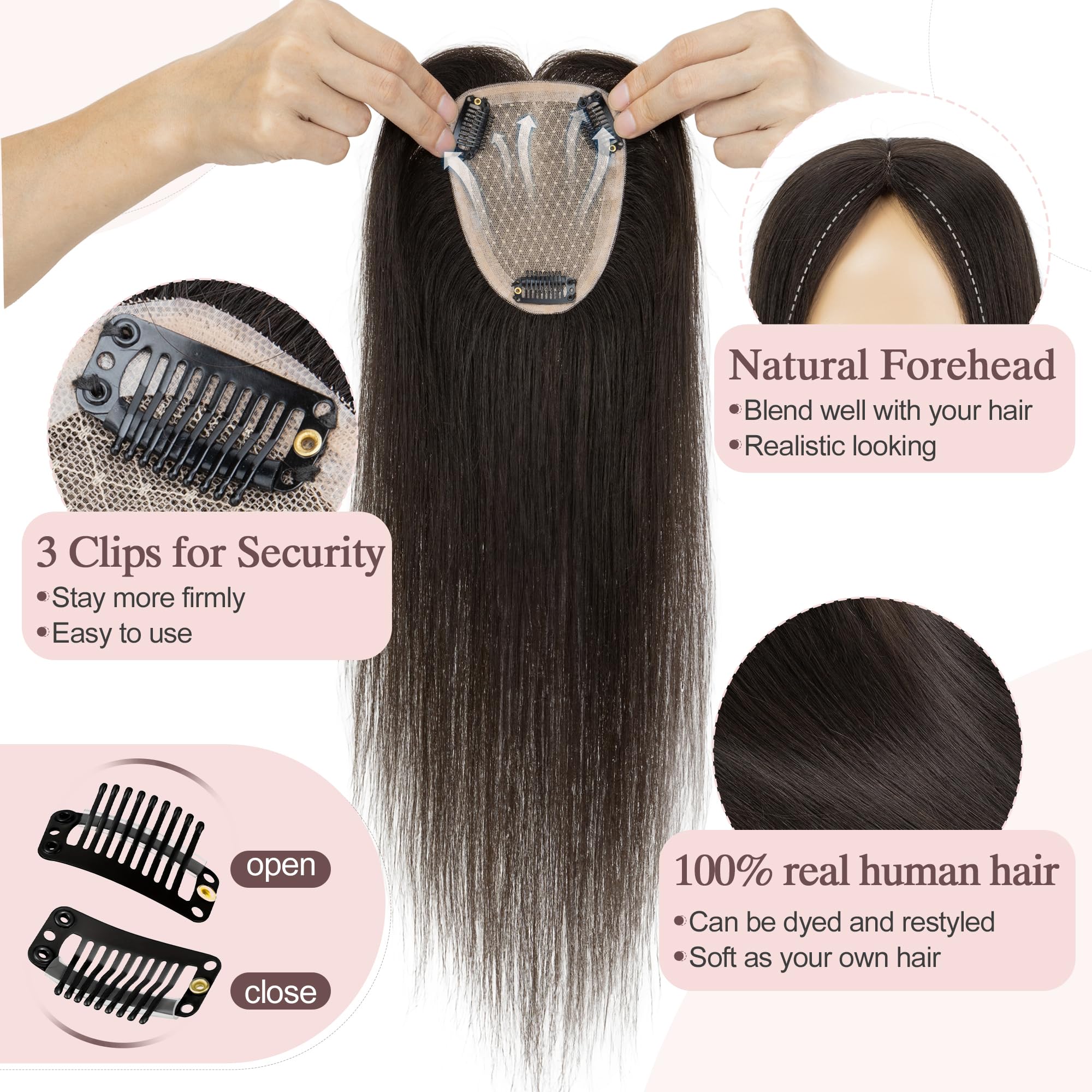 SEGO Hair Toppers for Women Real Human Hair Large Full Silk Base 9 * 14 cm Free Part No Bangs 150% Density Clip In Topper Hairpi