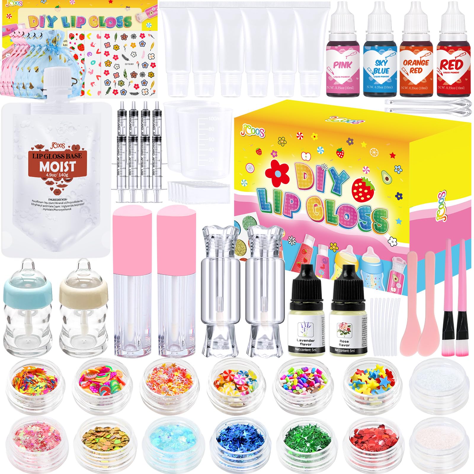 JCOOS Lip Gloss Making Kit, 73PCS Diy Lip Gloss Kit Fun Kids Lip Gloss Make Your Own Lip Gloss Kit Beginner Lip Gloss Set for Te