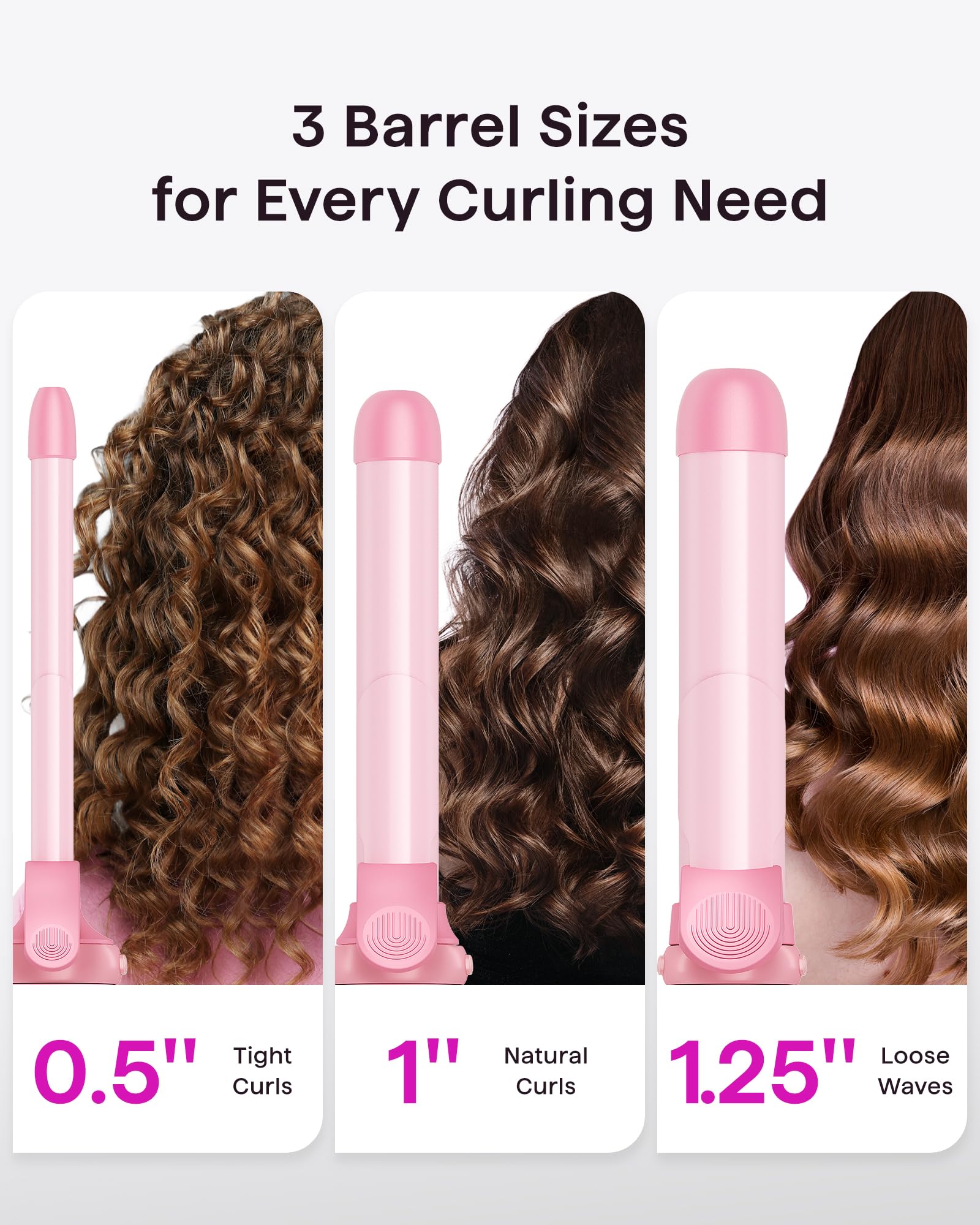 Wavytalk Pro Rotating Curling Iron Set, Automatic Curling Iron Set With 3 Interchangeable Barrel(0.5''-1''-1.25   ), Adjustable