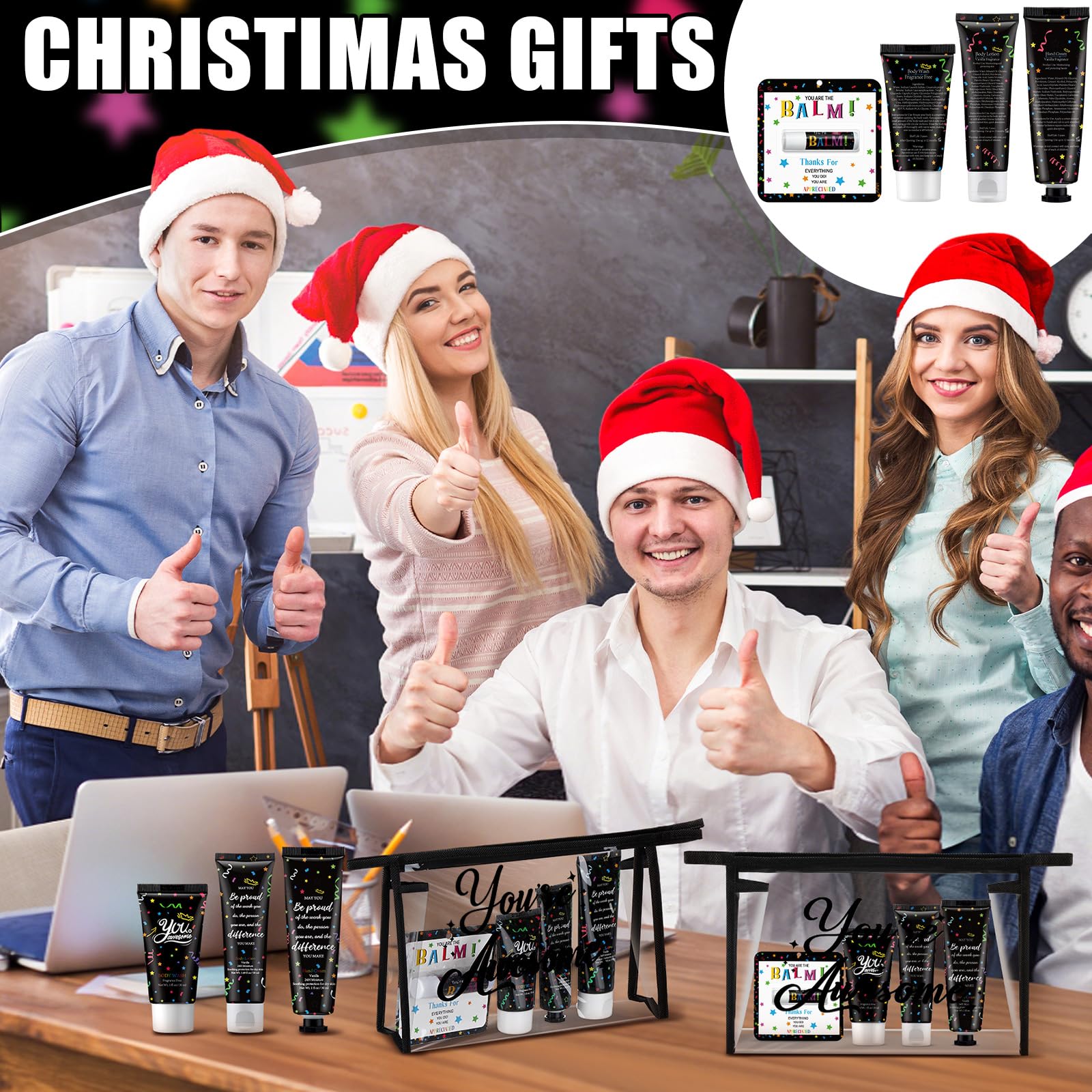 Dimsile 100 Pieces Christmas Employee Appreciation Gifts Bulk Lip Balm Hand Body Lotions Teacher Staff Team Thank You Gifts Chri