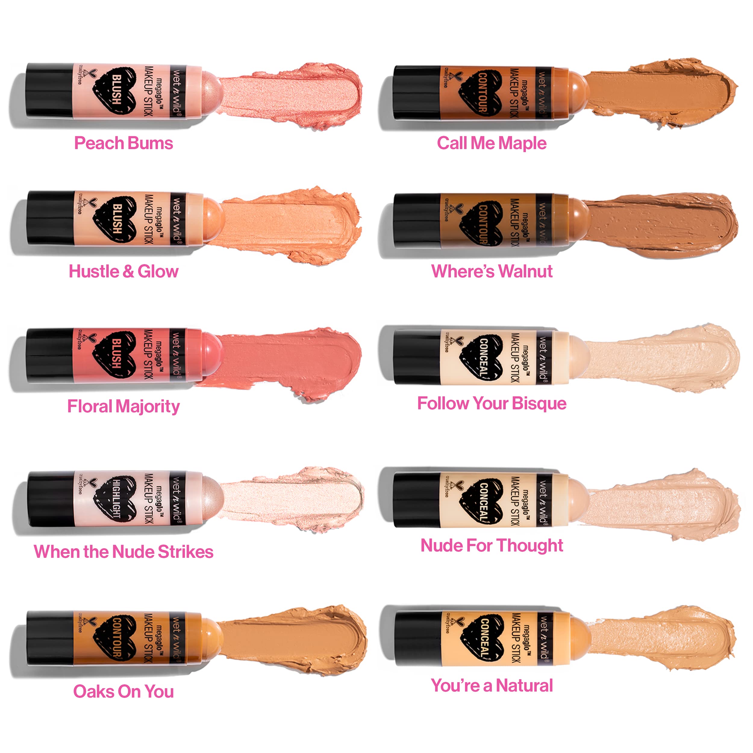 Wet N Wild Megaglo Blush Stick Conceal & Contour, Hustle & Glow  Matte  Face Multistick Makeup Multistick  For Cheeks  Cream