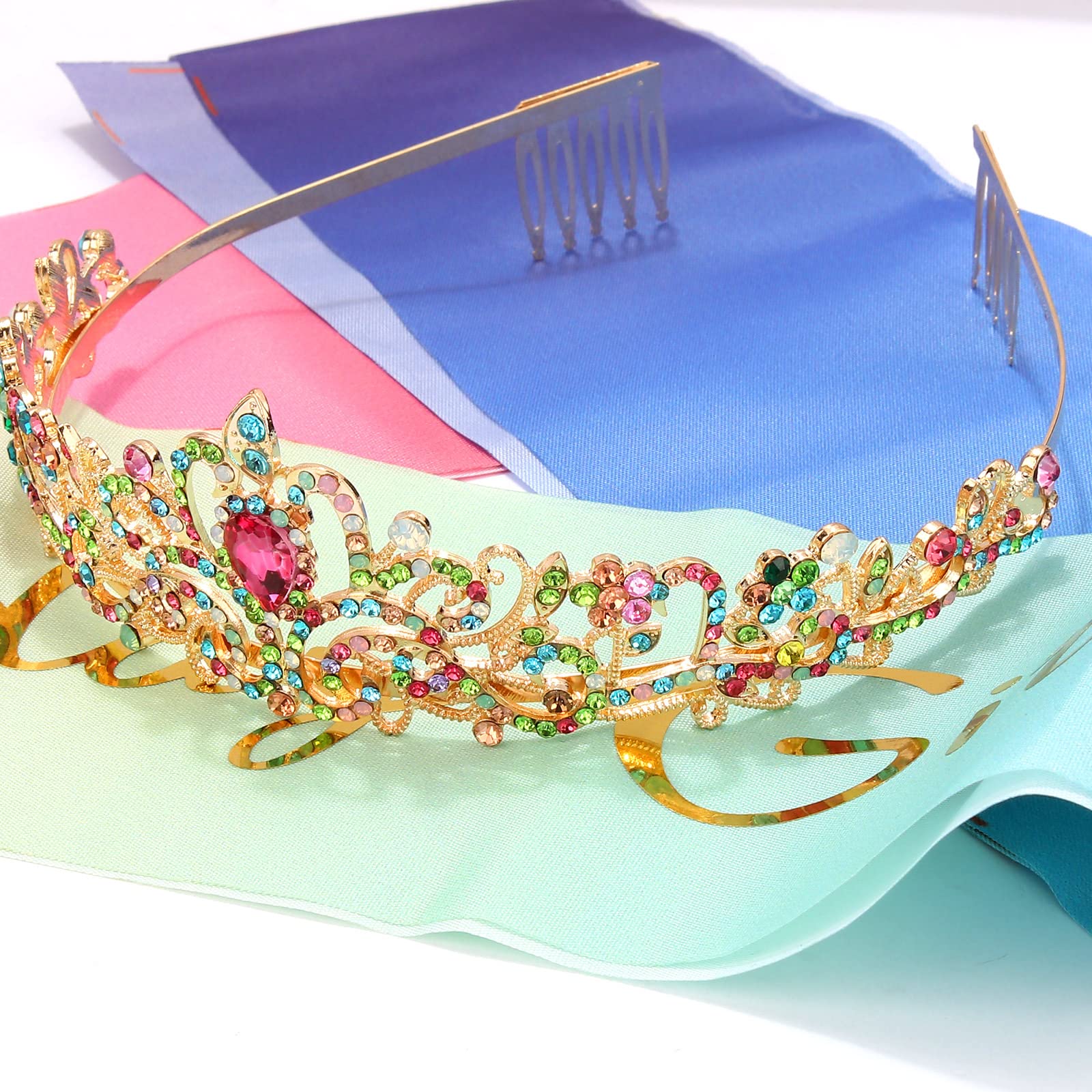 ''Birthday Girl '' Sash & Rhinestone Tiara Set Gold COCIDE Birthday Sash and Tiara for Women Birthday Decoration Kit Rhinestone