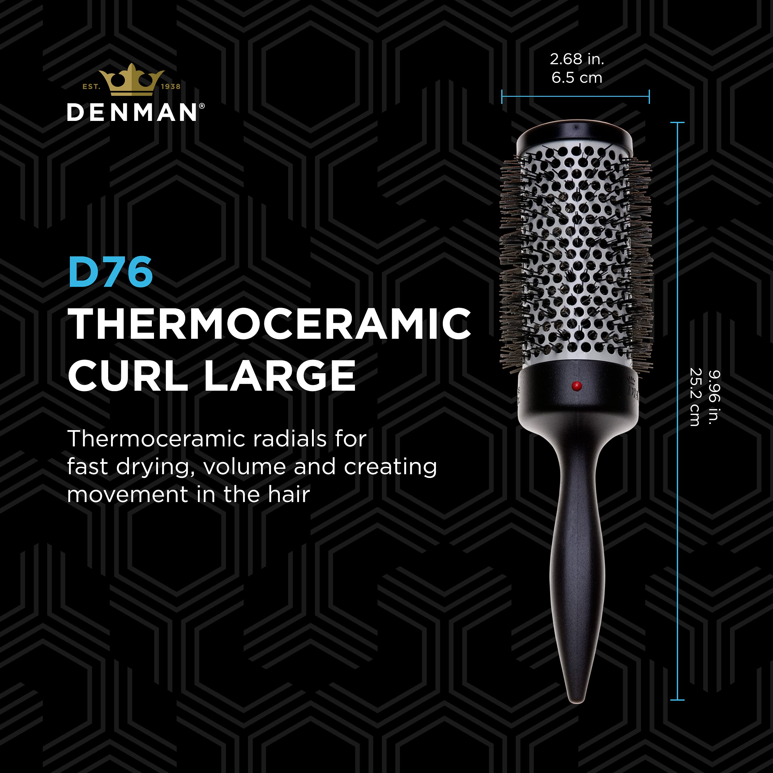 Denman (D76) Thermoceramic Vented Barrel Round Hair Brush with Nylon Bristles for Fast Drying, Volume and Creating Movement in t