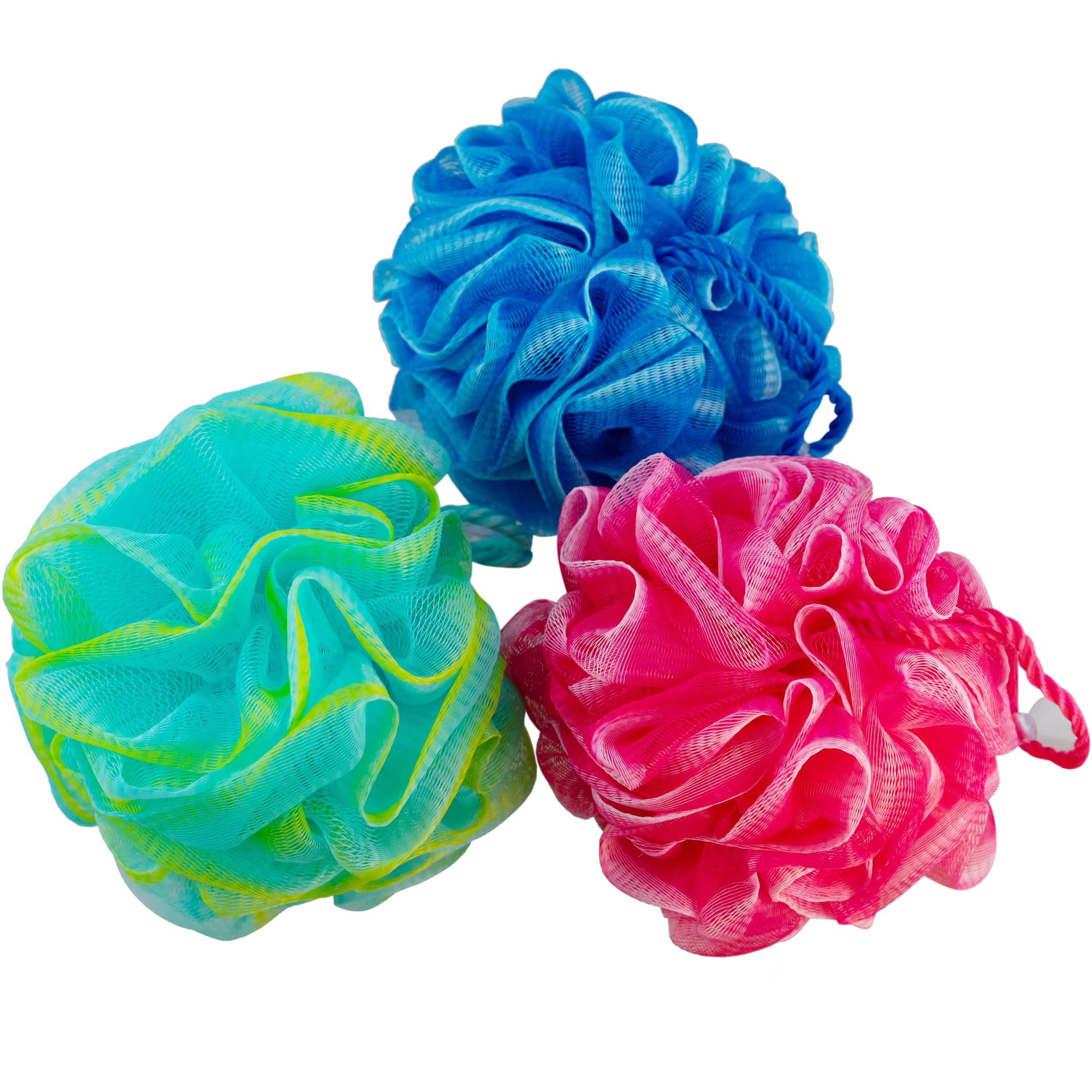 Spa Savvy Bath Loofah Set, Pack Of 3 Shower Body Sponges With Suction Cups For Men And Women, Exfoliating Pouf Bath Accessories,