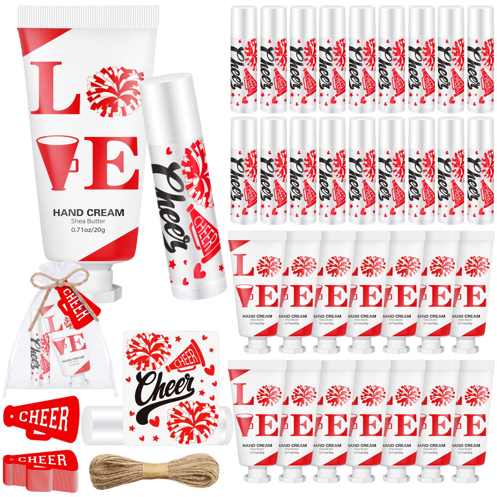 Heigble 144 Pcs Red Cheer Lip Balm Hand Cream Set Party Favors Cheer Teams Camp Gifts Include 36 Lip Balm 36 Moisturizing Hand C