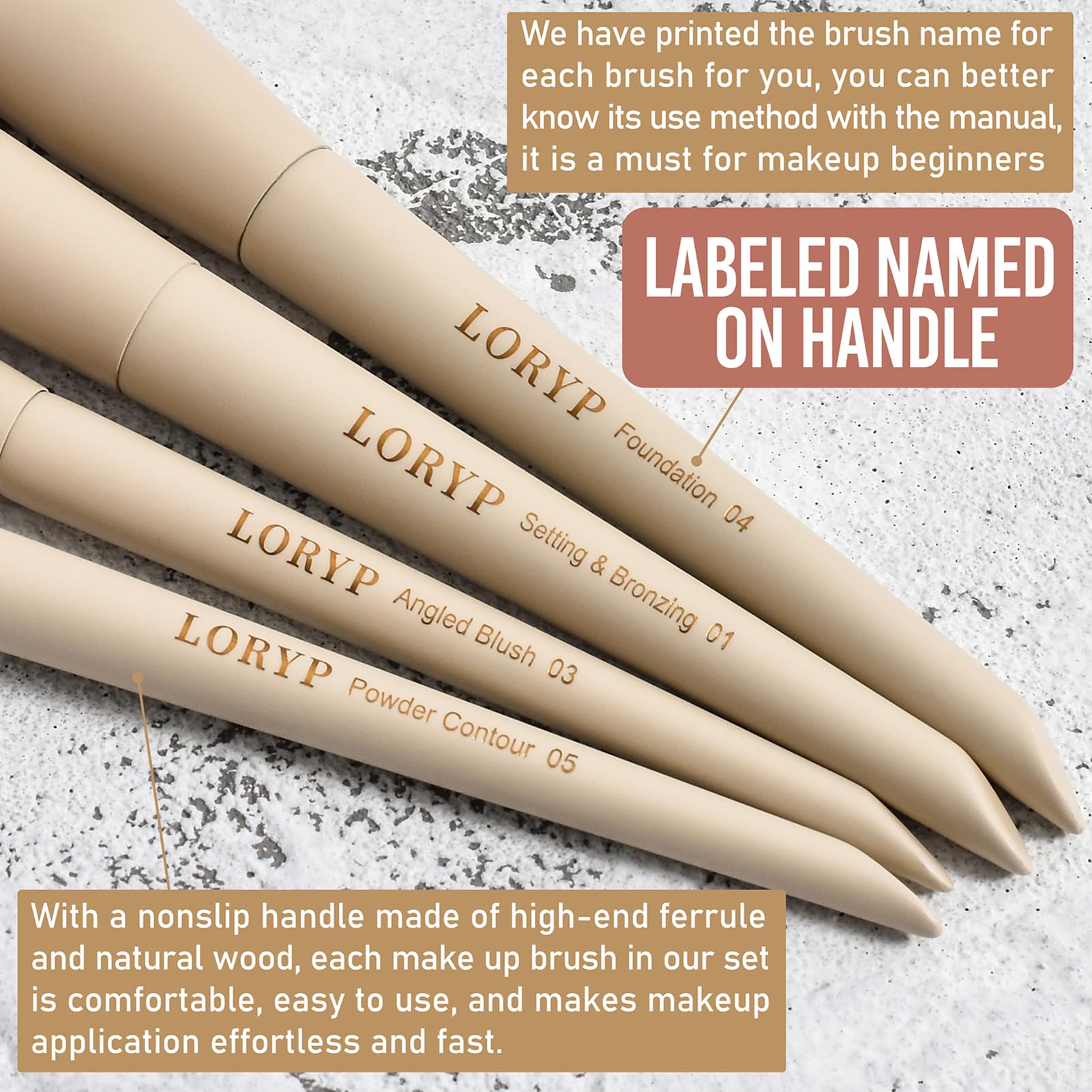Loryp Makeup Brushes Set Labeled 18 Piece Face And Eye Brush Set Ultra Soft Hair Foundation, Concealer, Blush, Contour, Blending