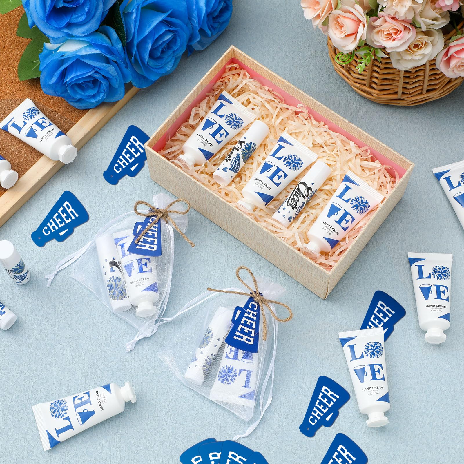 Heigble 144 Pcs Blue Cheer Favors Natural Bulk Lip Balm and Hand Cream Set, Include 36 Lip Balm 36 Moisturizing Hand Cream 36 Ba