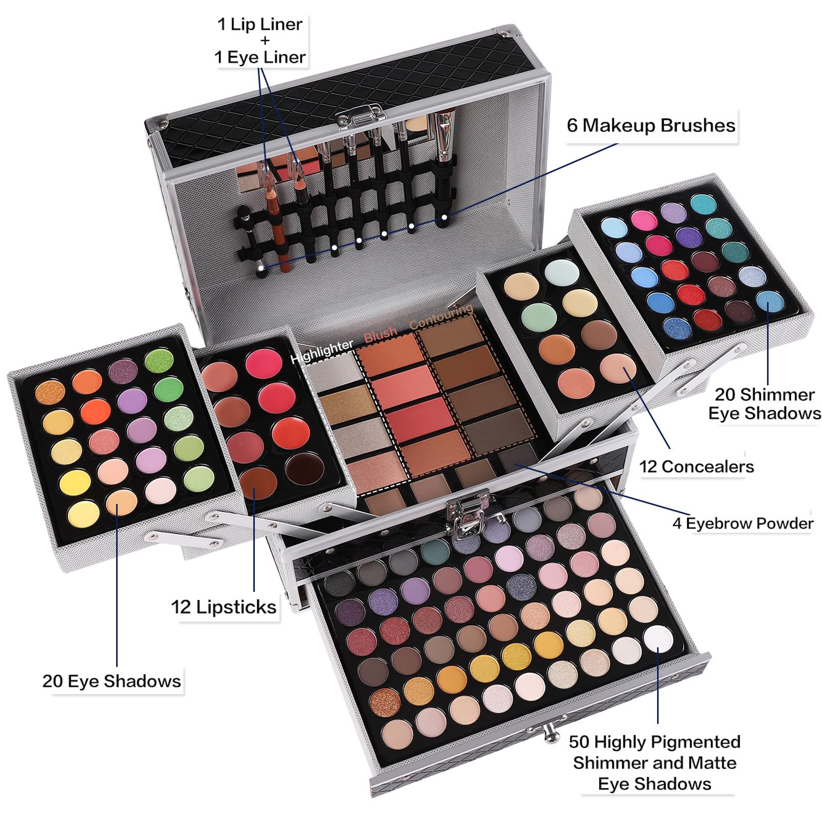 All In One Makeup Gift Set For Women Girls Full Kit, Includes Eyeshadow, Lipstick, Concealer, Highlighter, Eyebrow Powder, Blush