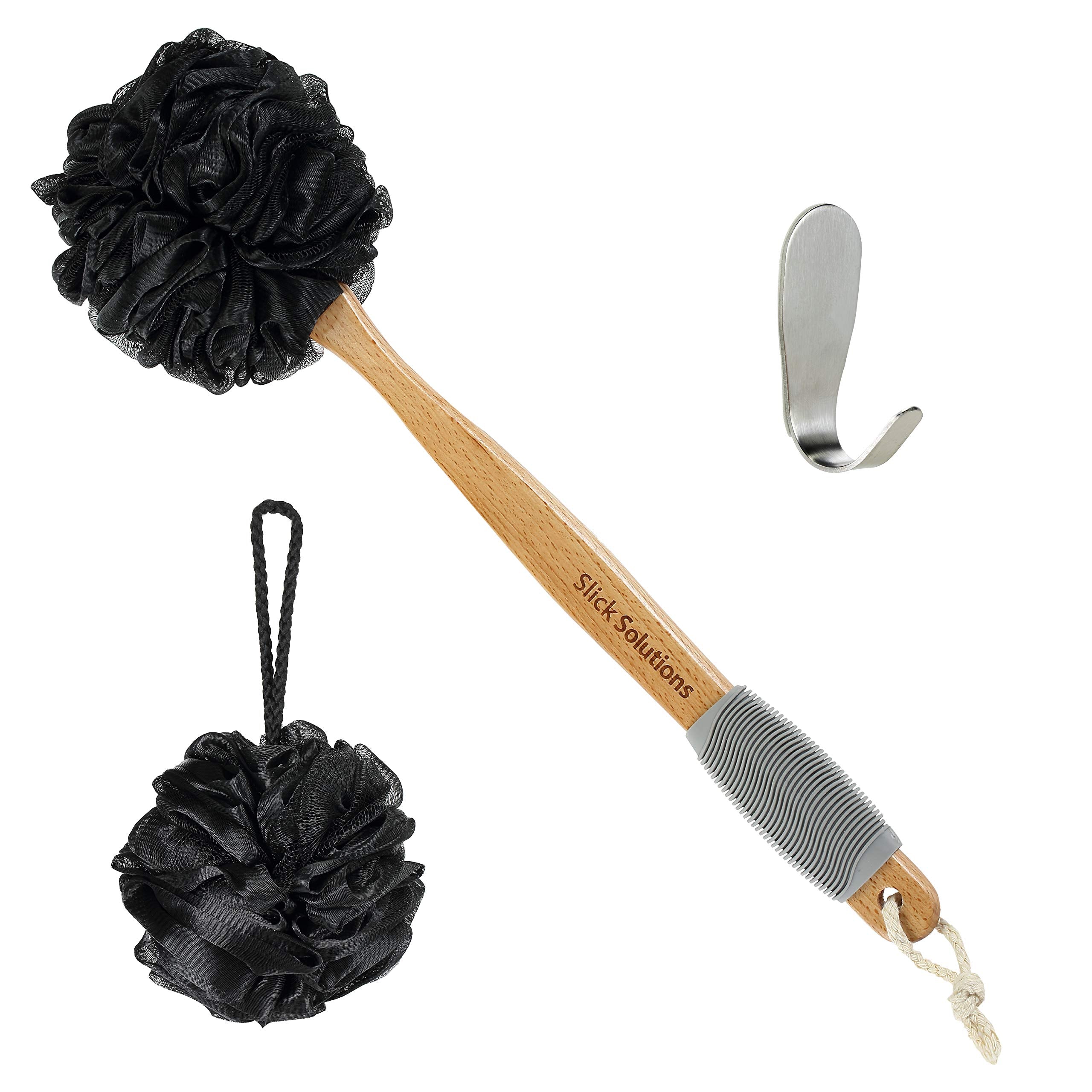 Slick- Loofah With Handle, Loofah Back Scrubber, Back Loofah, Loofah Brush With Long Handle, Loofah On A Stick, Shower Loofah Wi