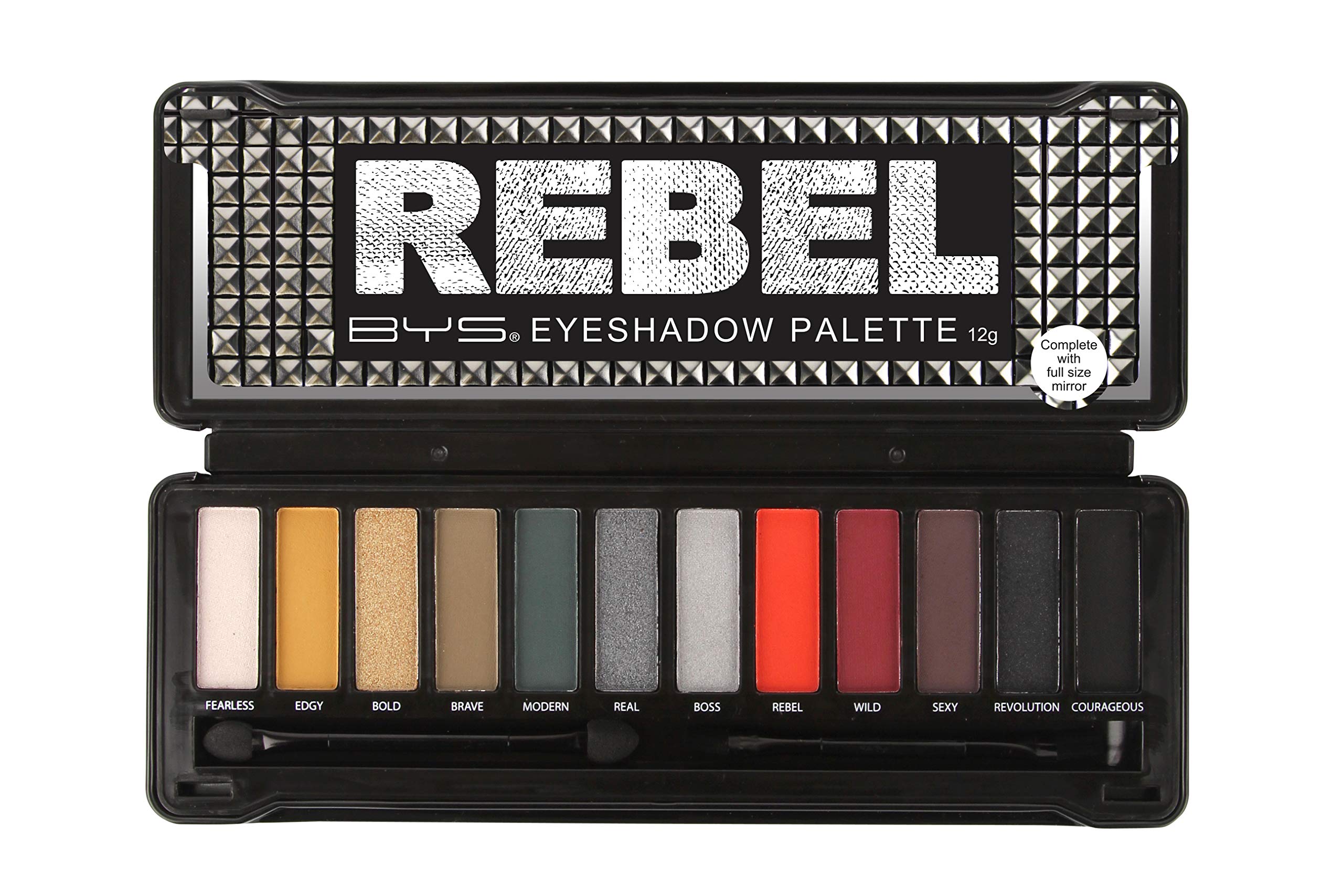 BYS Rebel Eyeshadow Palette, 12 Color Collection in Tin Kit with Mirror - Highly Pigmented Matte & Metallic Shades