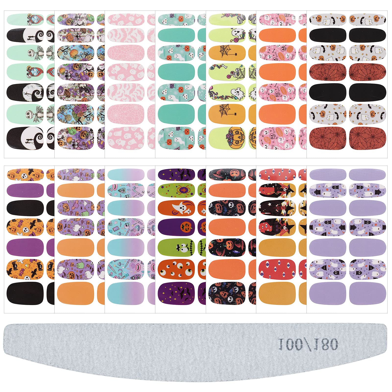 Ebanku 14 Sheets Full Wrap Adhesive Nail Polish Stickers, Cute Ghost Pumpkin Witch Nail Polish Strips Wraps For Girls Women