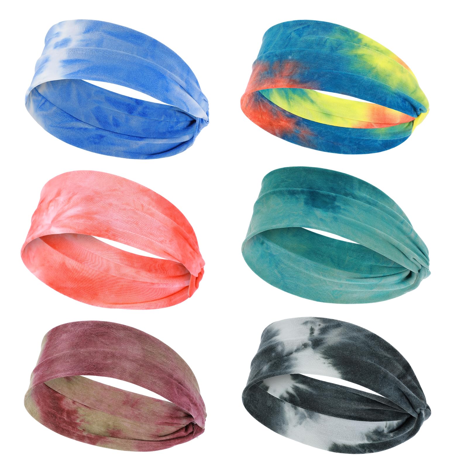 6 Pcs Wide Headbands for Women Short Hair Boho Womens Fashion Headbands Non Slip Elastic Sweat Headband Yoga Running Sport Thic