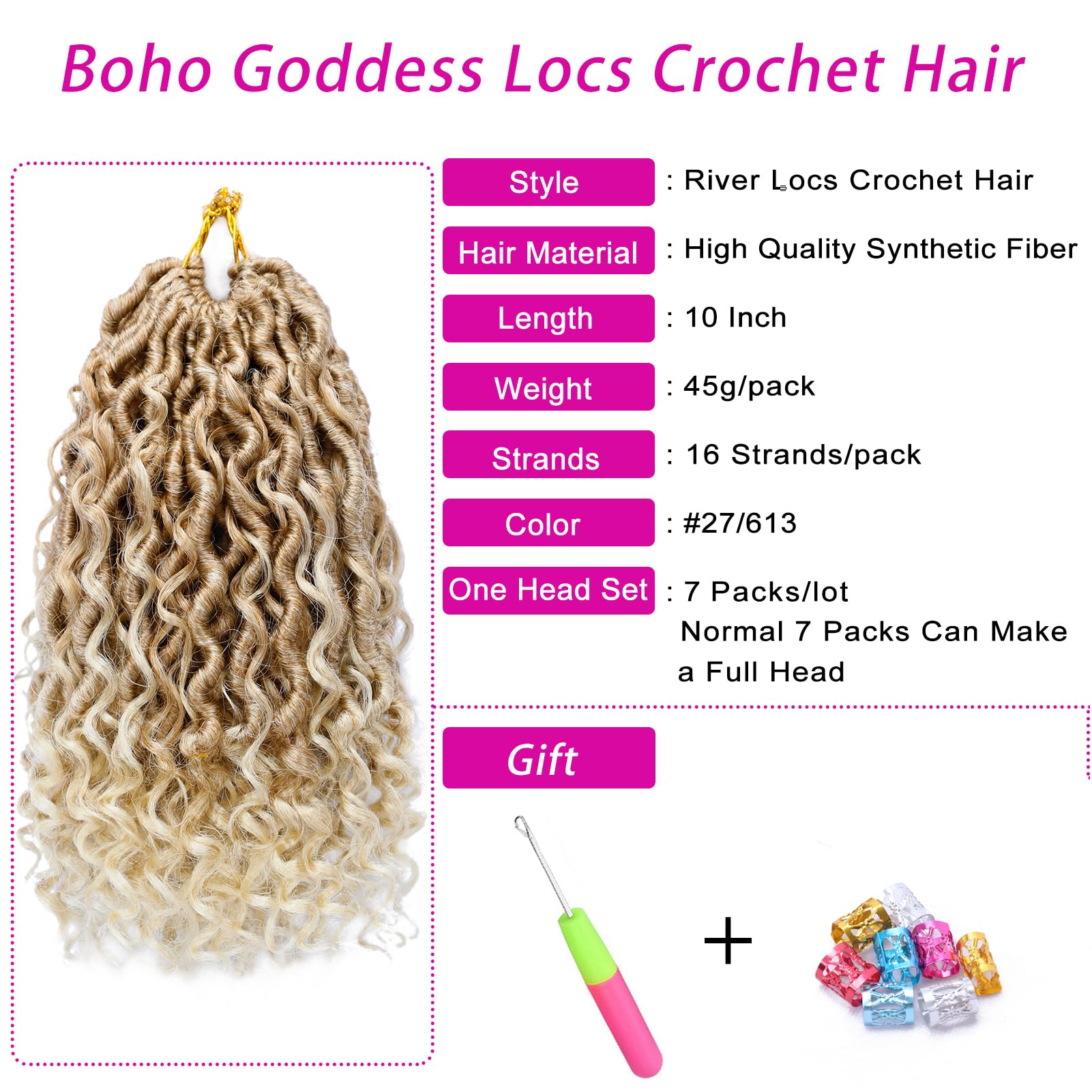 Goddess Locs Crochet Hair 10 Inch 7 Packs Ombre Blonde Boho Faux Locs Crochet Hair for Black Women Pre Looped Crochet Locs with