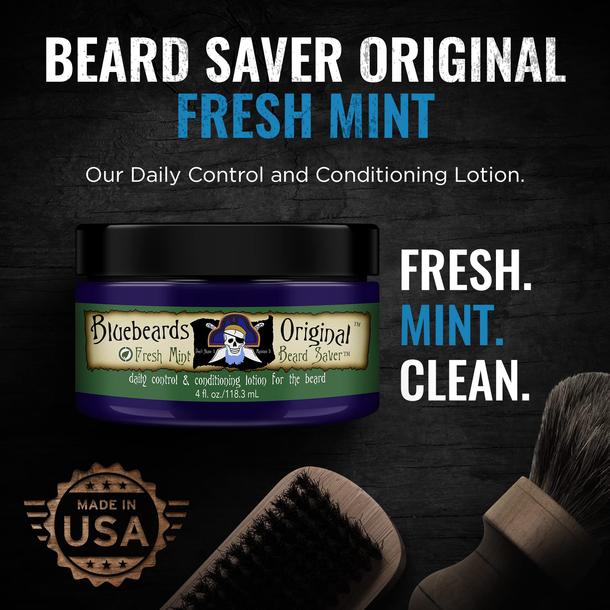 Bluebeards Original Fresh Mint Beard Saver, 4 Oz. - Leave In Beard Conditioner For Men With Aloe & Peppermint Oil - Beard Soften