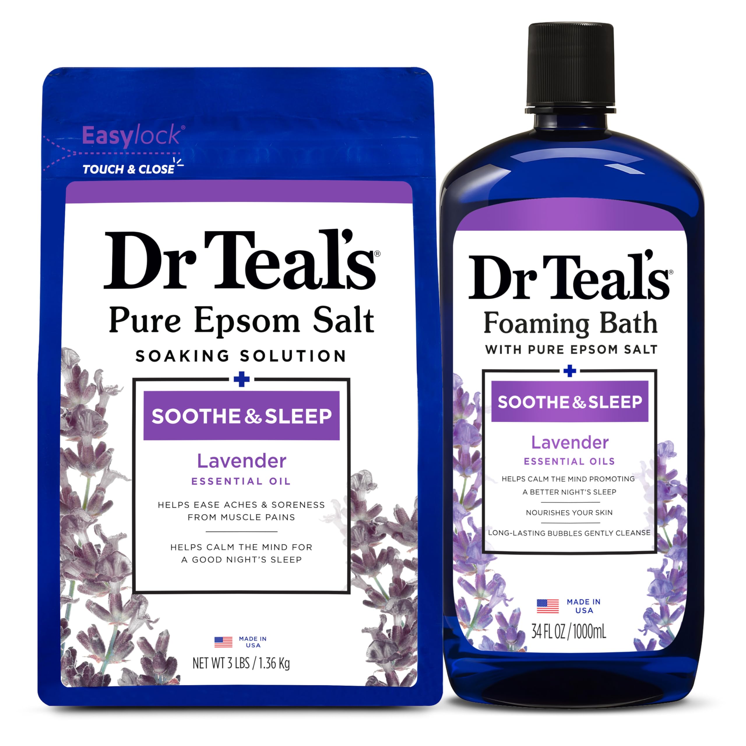 Dr Teal'S Epsom Salt Magnesium Soak And Foaming Bath, Soothe & Sleep With Lavender Essential Oils, Duo Pack