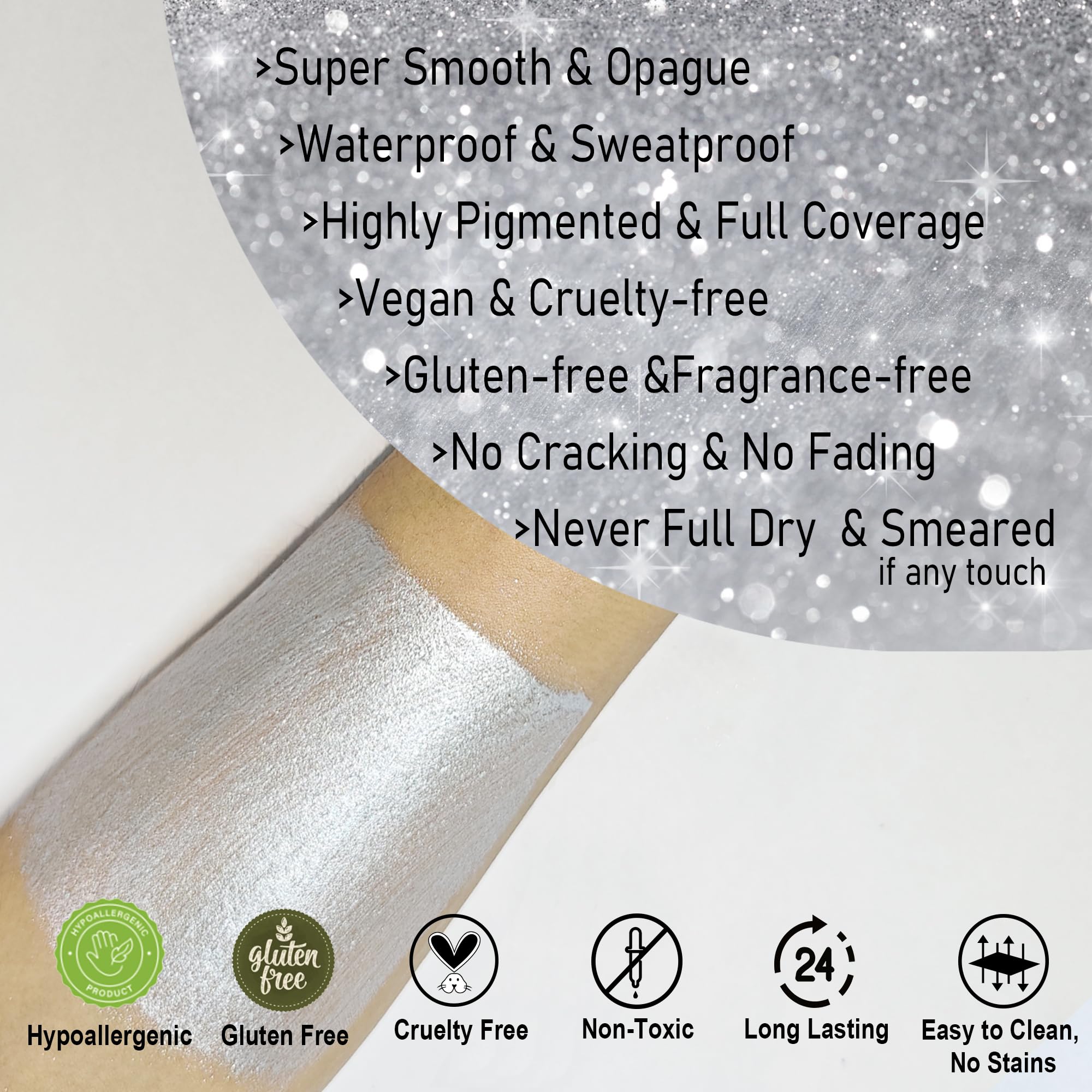 Ccbeauty Metallic Silver Face Paint Stick, Cream Blendable Full Body Paint Sticks,Sweatproof Hypoallergenic Waterproof Eye Black