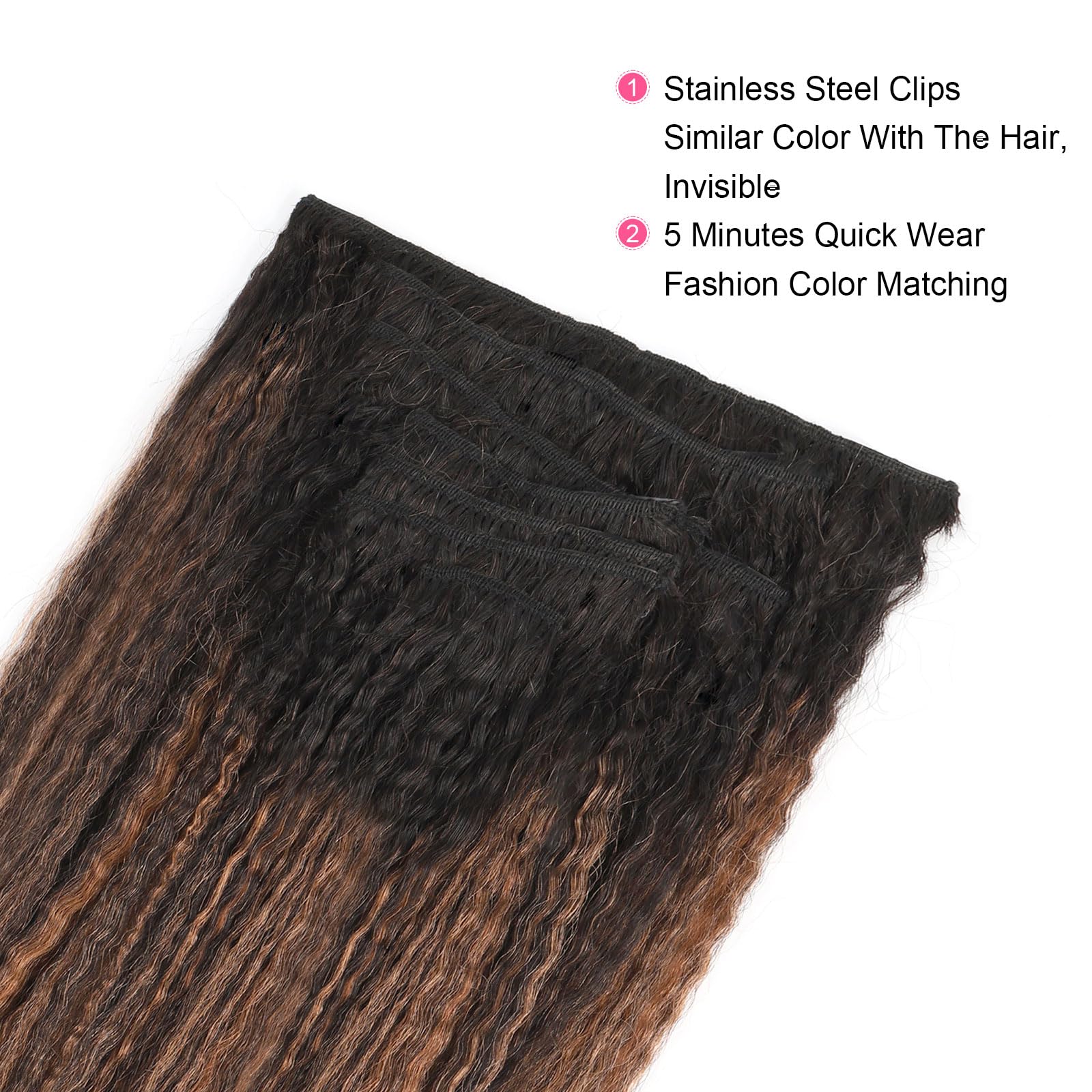 Abh Amazingbeauty Hair Light Kinky Straight Clip Ins Rooted Black Piano Natural Black #1B Fading Into Medium Auburn #30 Kinky Cl