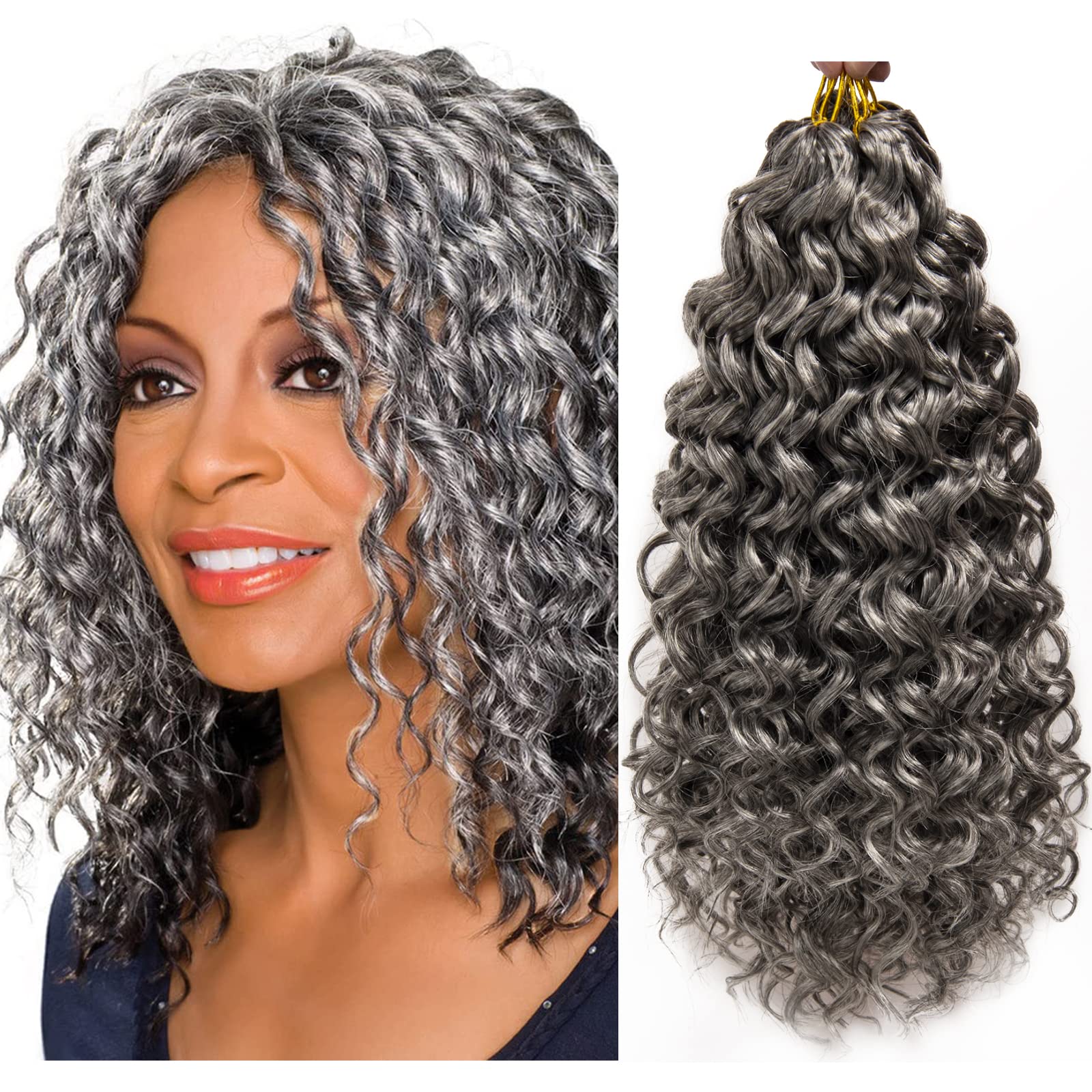 Gogo Curl Crochet Hair Water Wave Curly Crochet Hair For Women Grey Synthetic Bohemian Crochet Braid Deep Wave Braiding Hair Ext