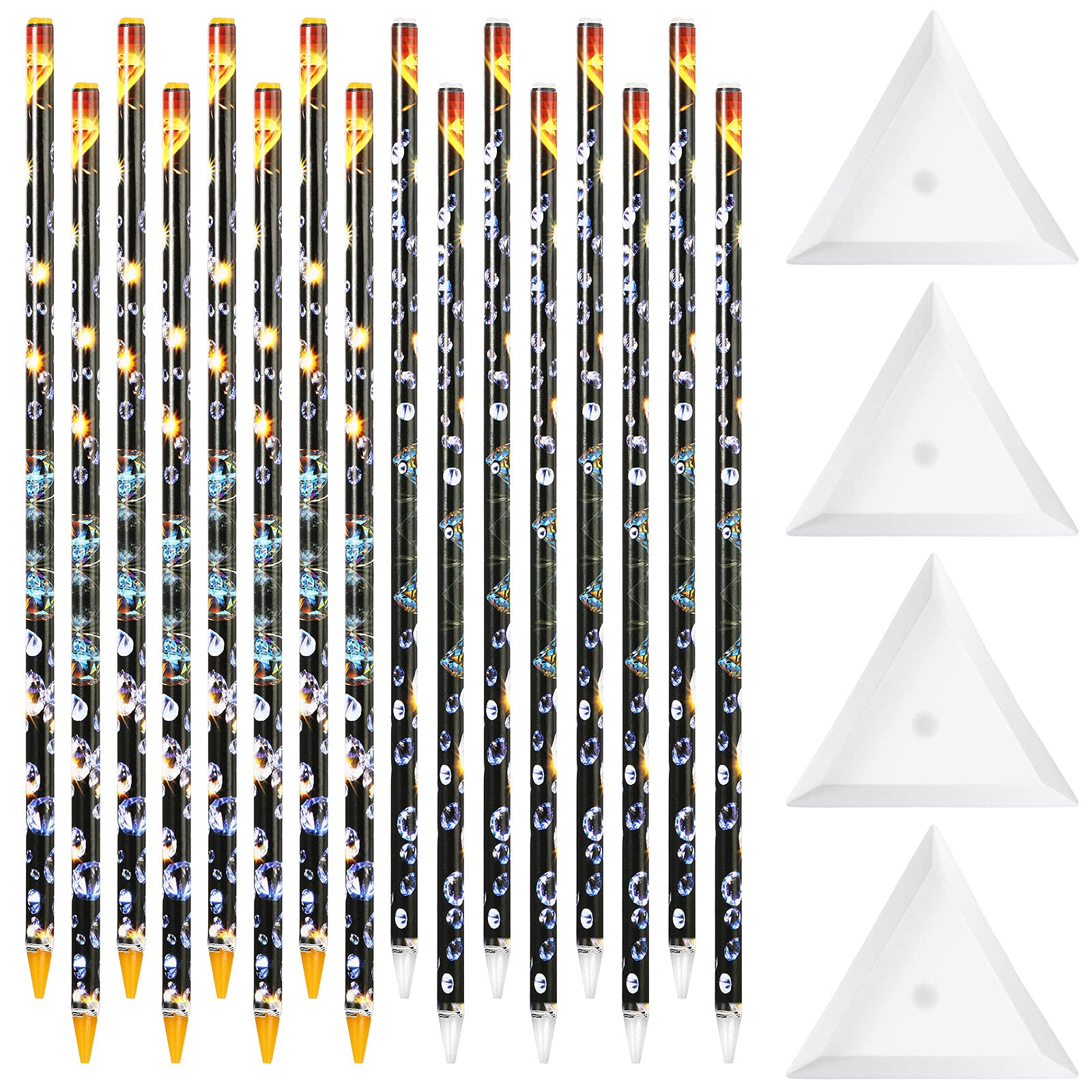 20 Pcs Rhinestone Picker Pen Set, 16 Yellow and White Self Adhesive Nail Dotting Wax Pen with 4 Triangular Bead Separator, Cryst