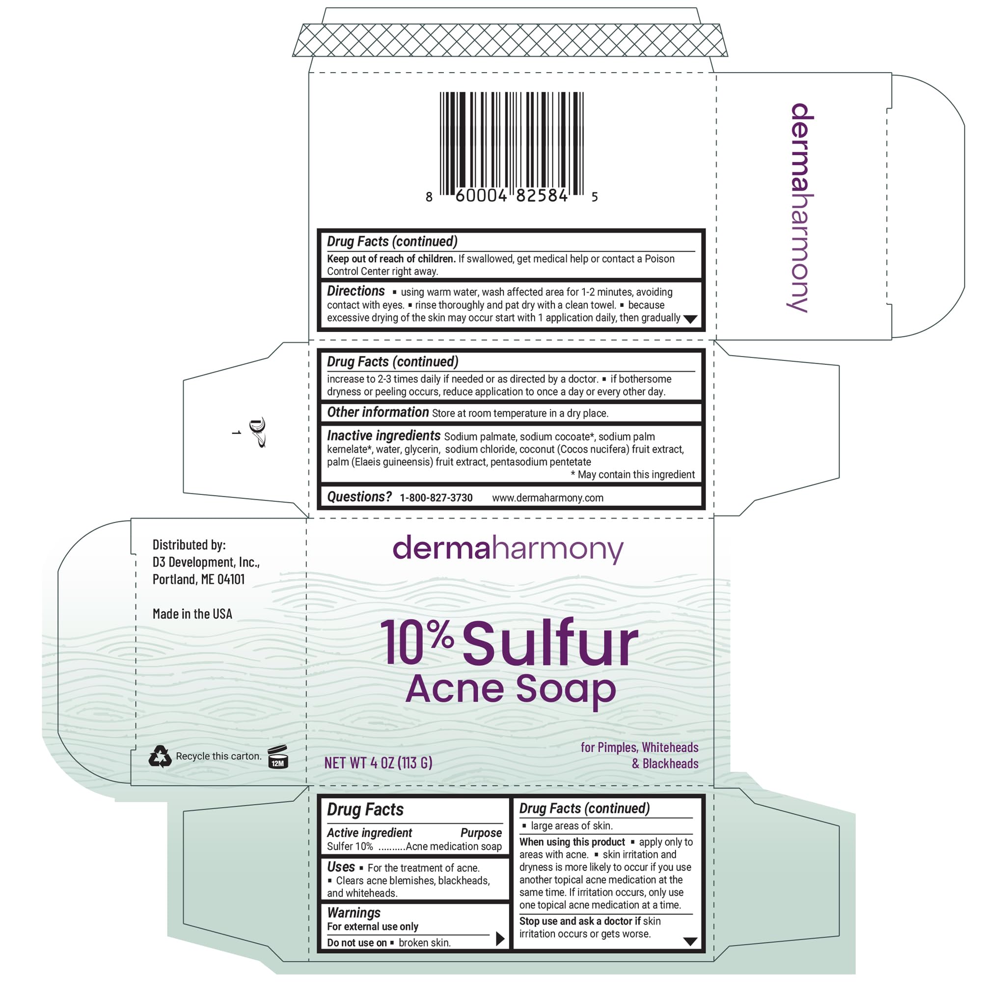 Dermaharmony 10% Sulfur Acne Bar Soap (4 Oz)