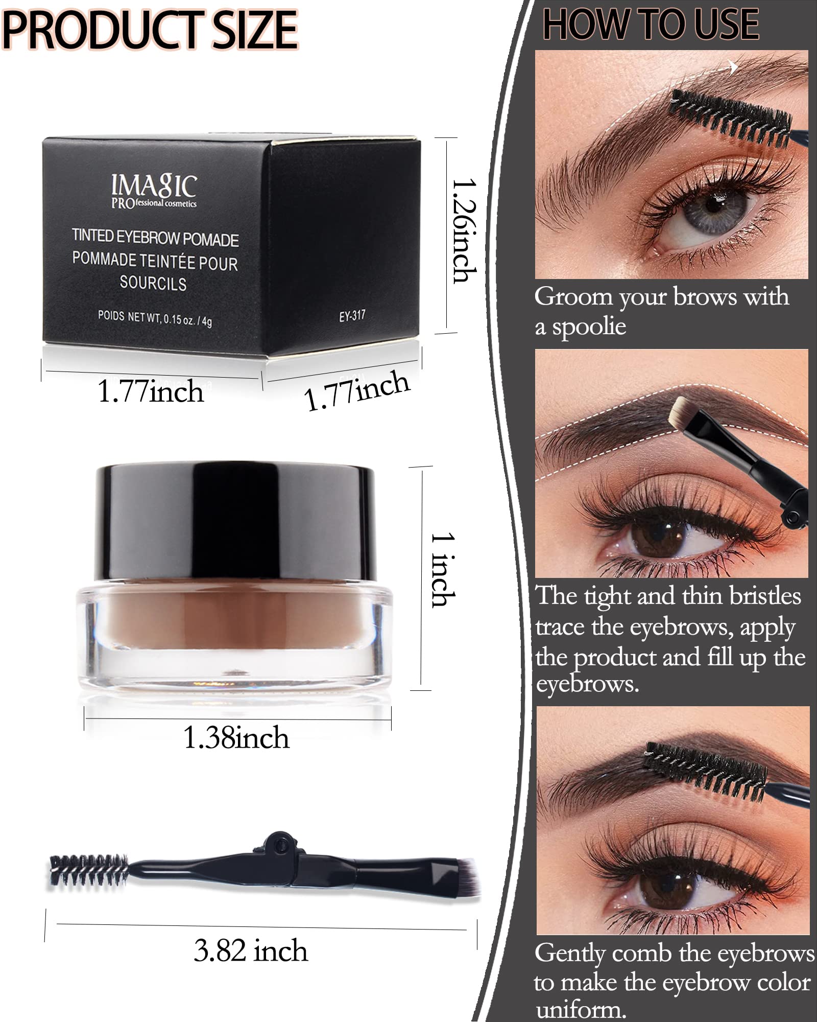 Eyebrows Gel Brow Pomade Set Waterproof, Tinted Brow Gel Cream With Brush, Long Lasting High-Pigmented 24 Hour, Smudge Proof &Sw