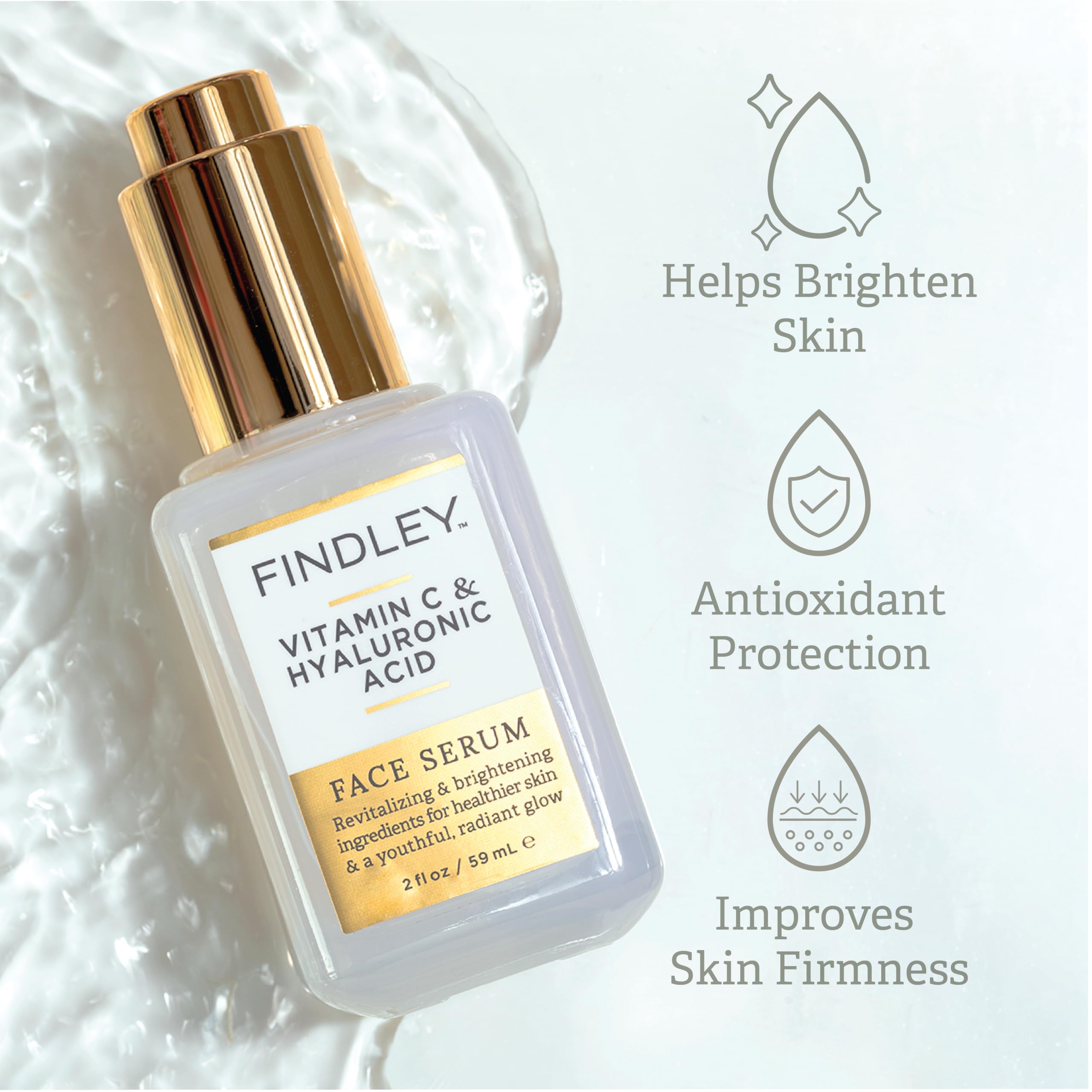Findley Vitamin C & Hyaluronic Acid Face Serum | Revitalizing & Brightening | Healthier Skin & a Youthful, Radiant Glow (2 Fl Oz